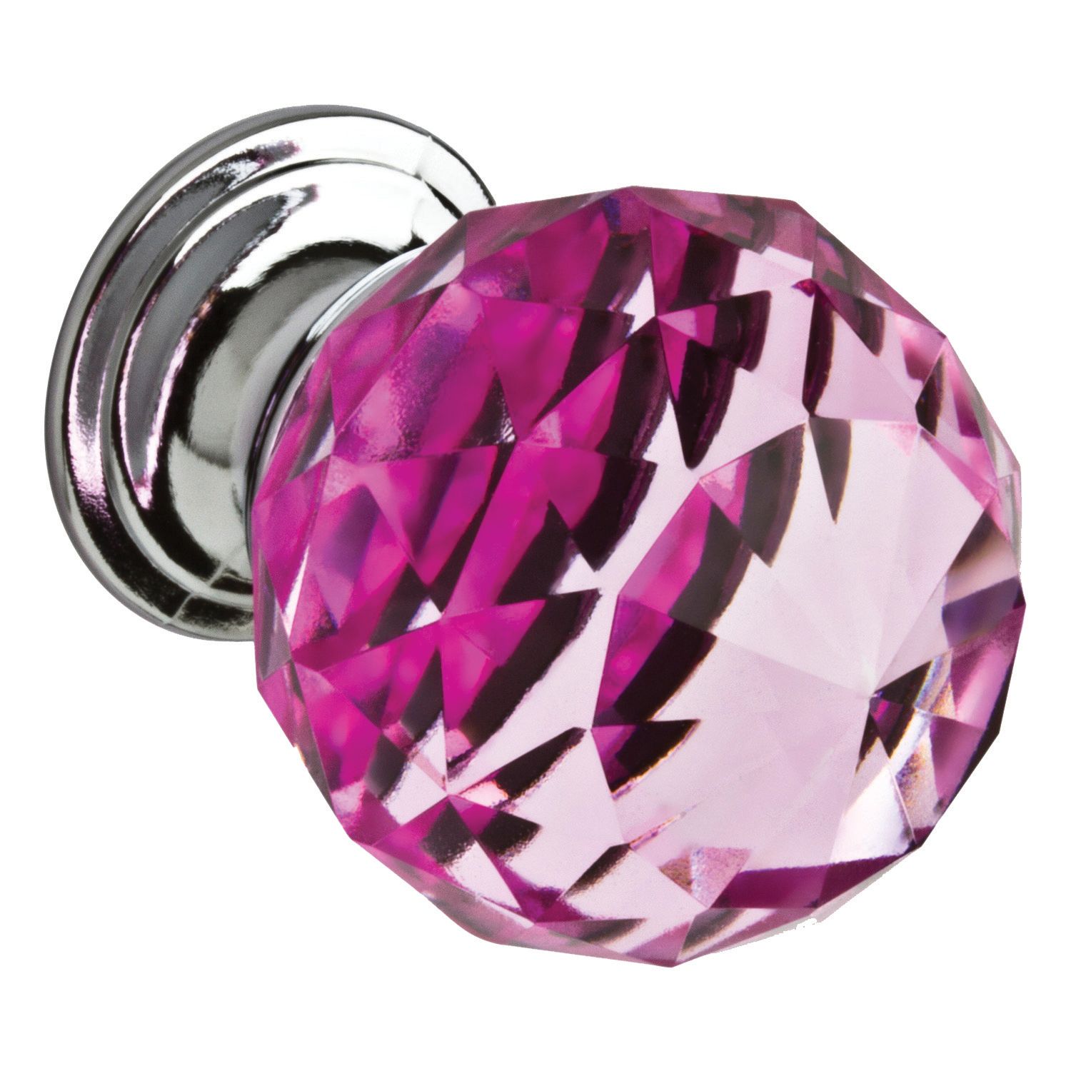 Image of Wickes Faceted Glass Door Knob - Pink/Chrome 30mm Pack of 4
