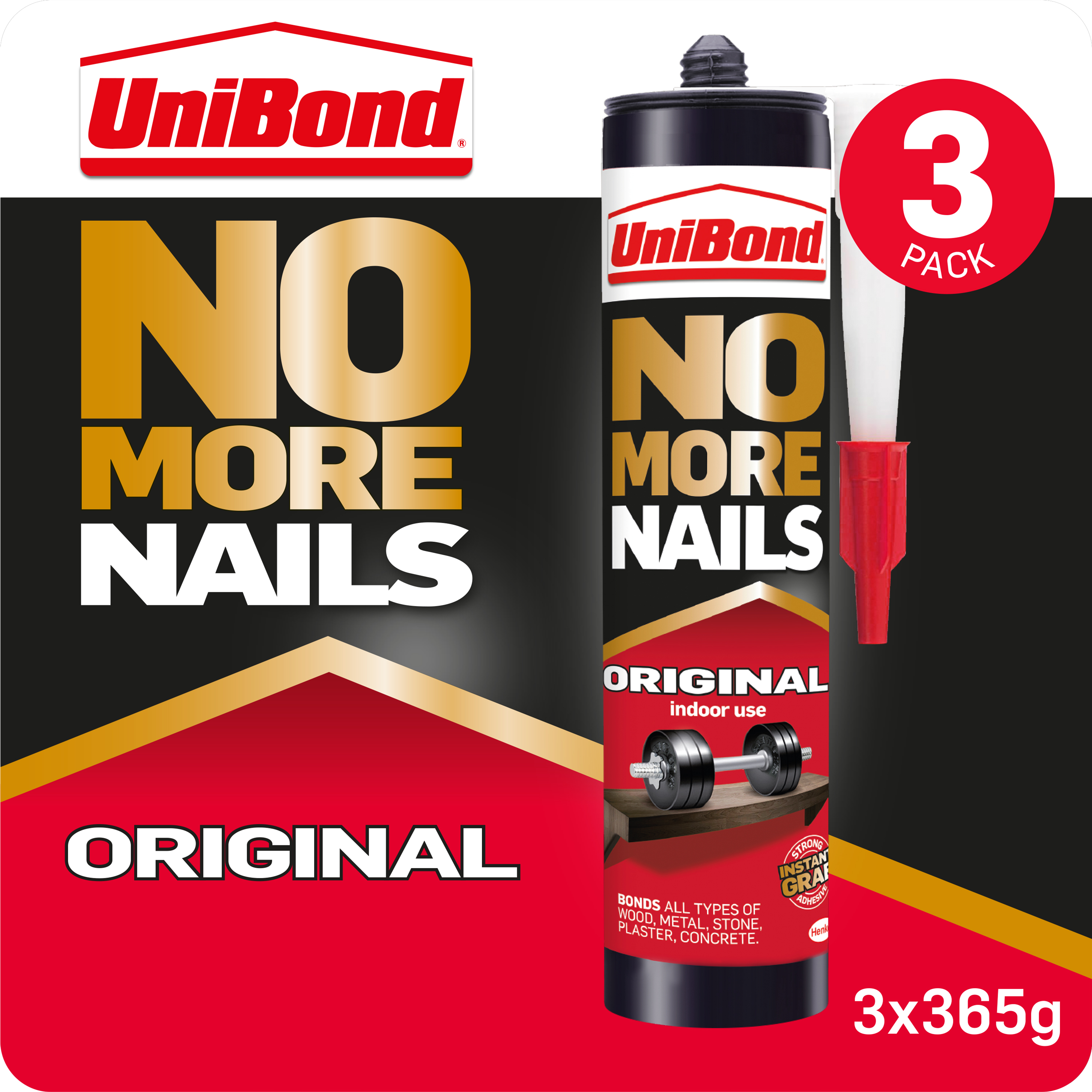 Image of Unibond No More Nails Original Cartridge - 365g X3