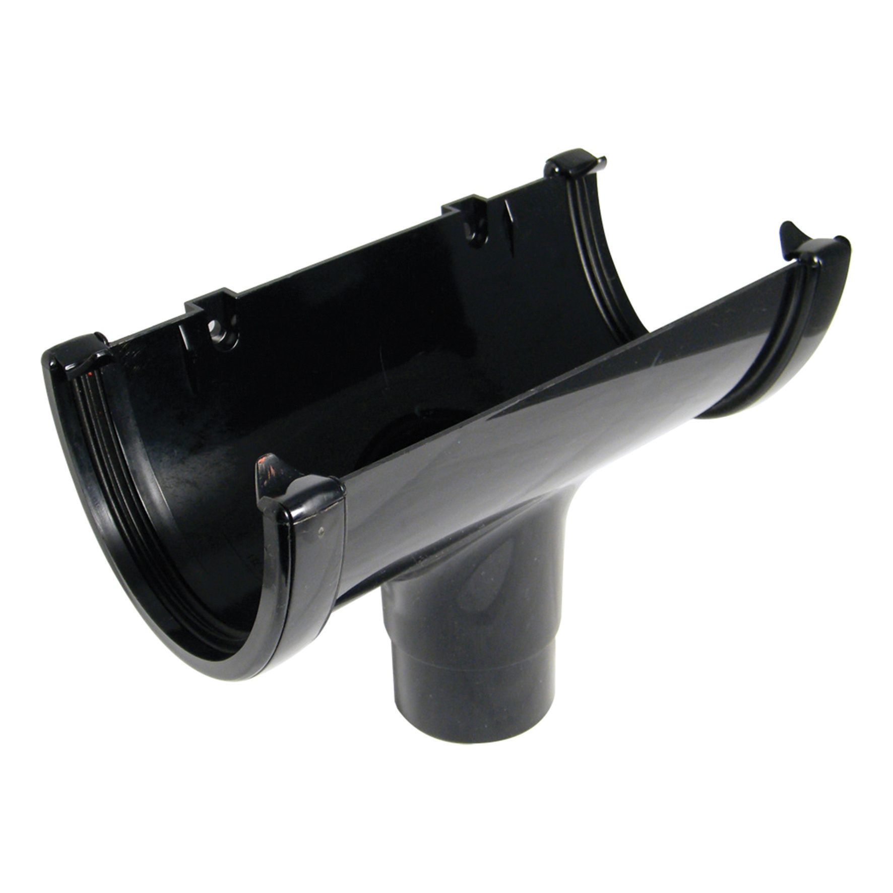 FloPlast 115mm Black Hi-Cap Half Round Gutter Running Outlet