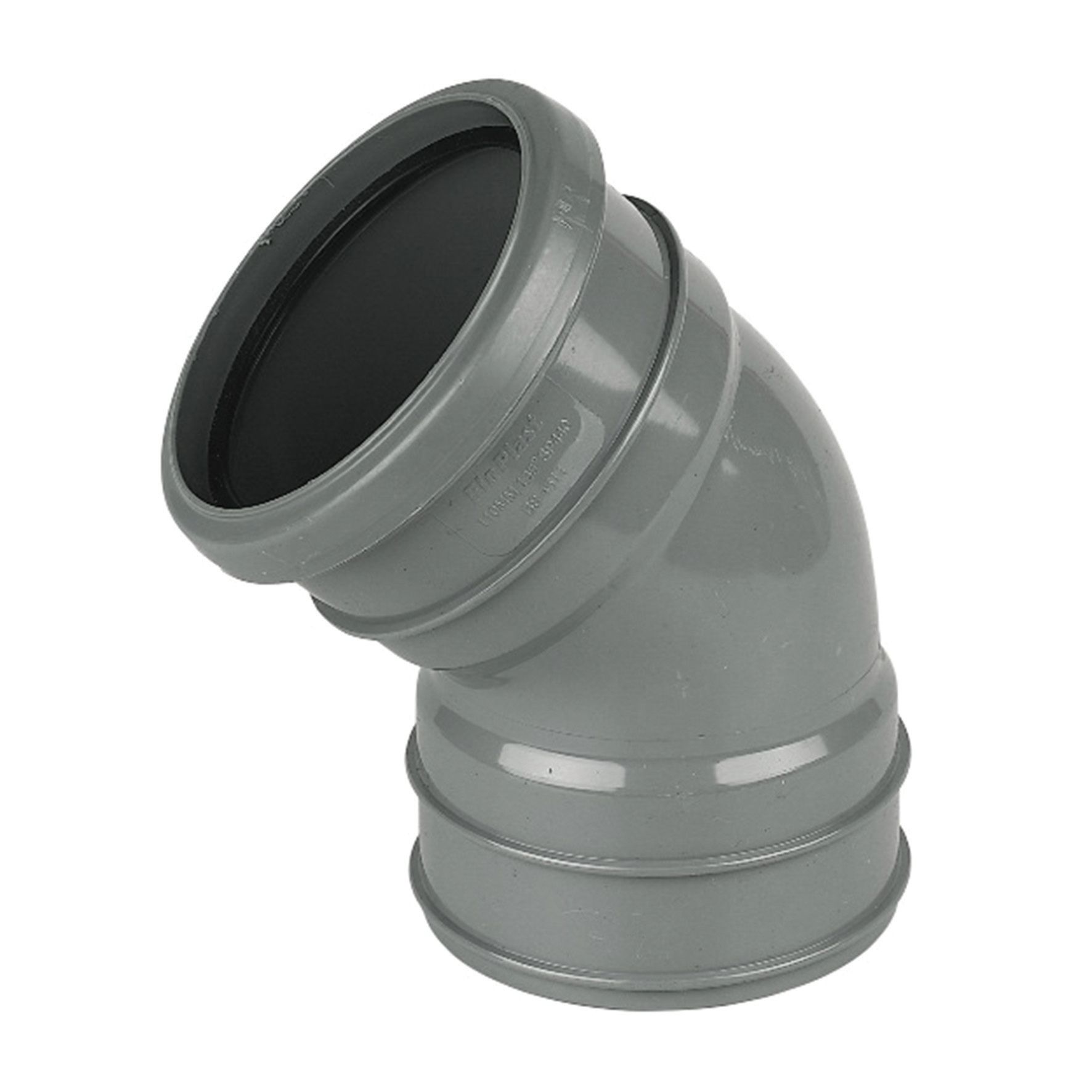 Image of FloPlast 110mm Soil Pipe Offset Bend Ring Seal Top/Solvent Bottom 135° - Grey