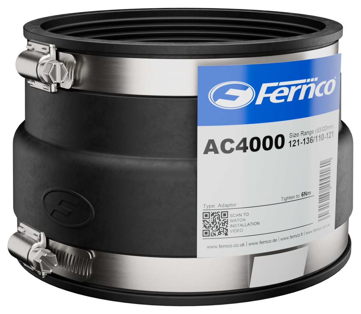 Fernco Adaptor Coupling 121-136/110-121mm