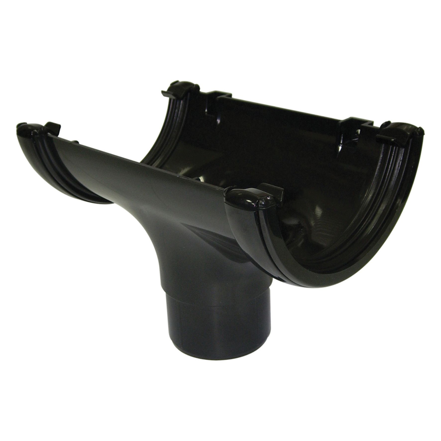 Image of FloPlast 112mm Round Line Gutter Running Outlet - Black