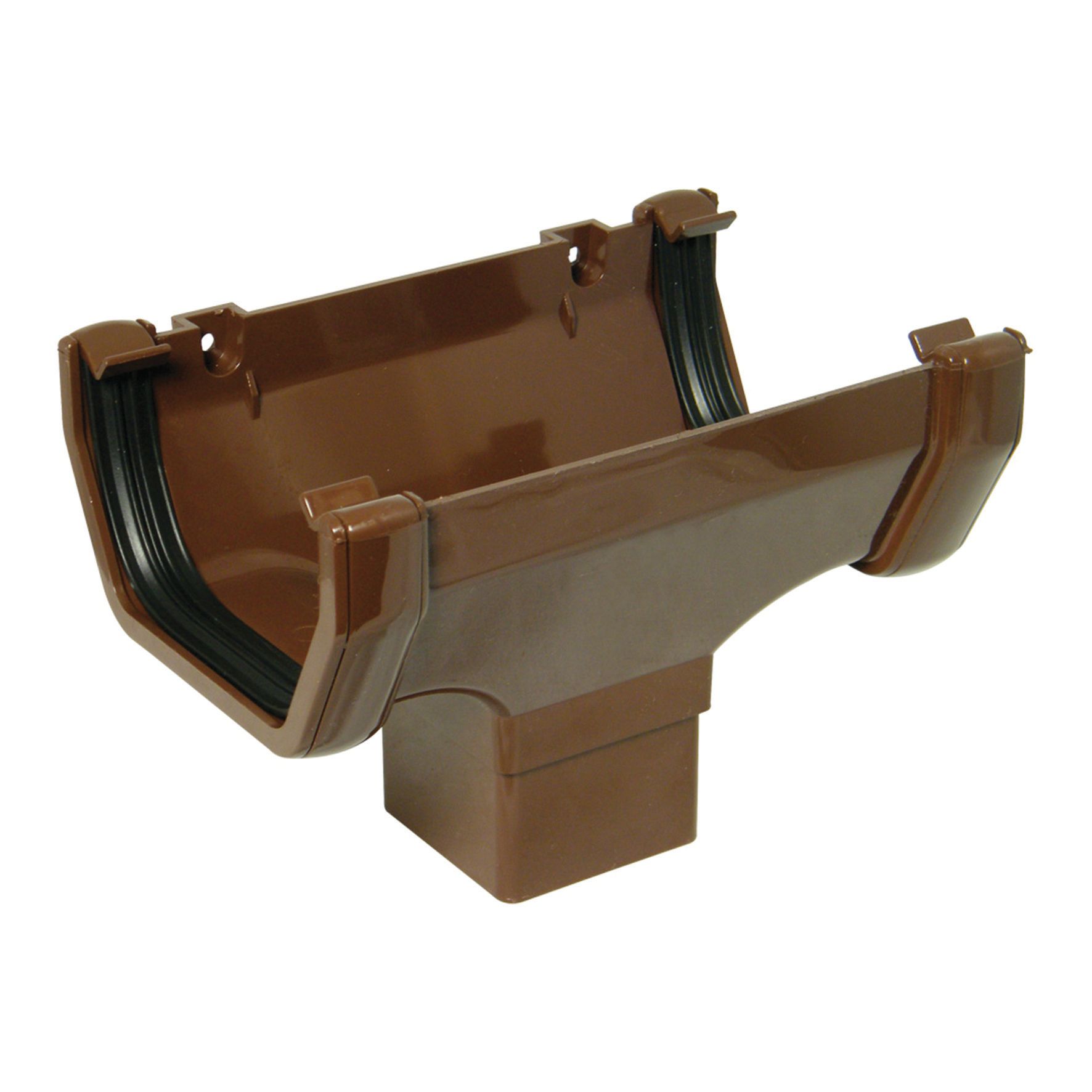 Image of FloPlast 114mm Half Square Line Gutter Running Outlet - Brown