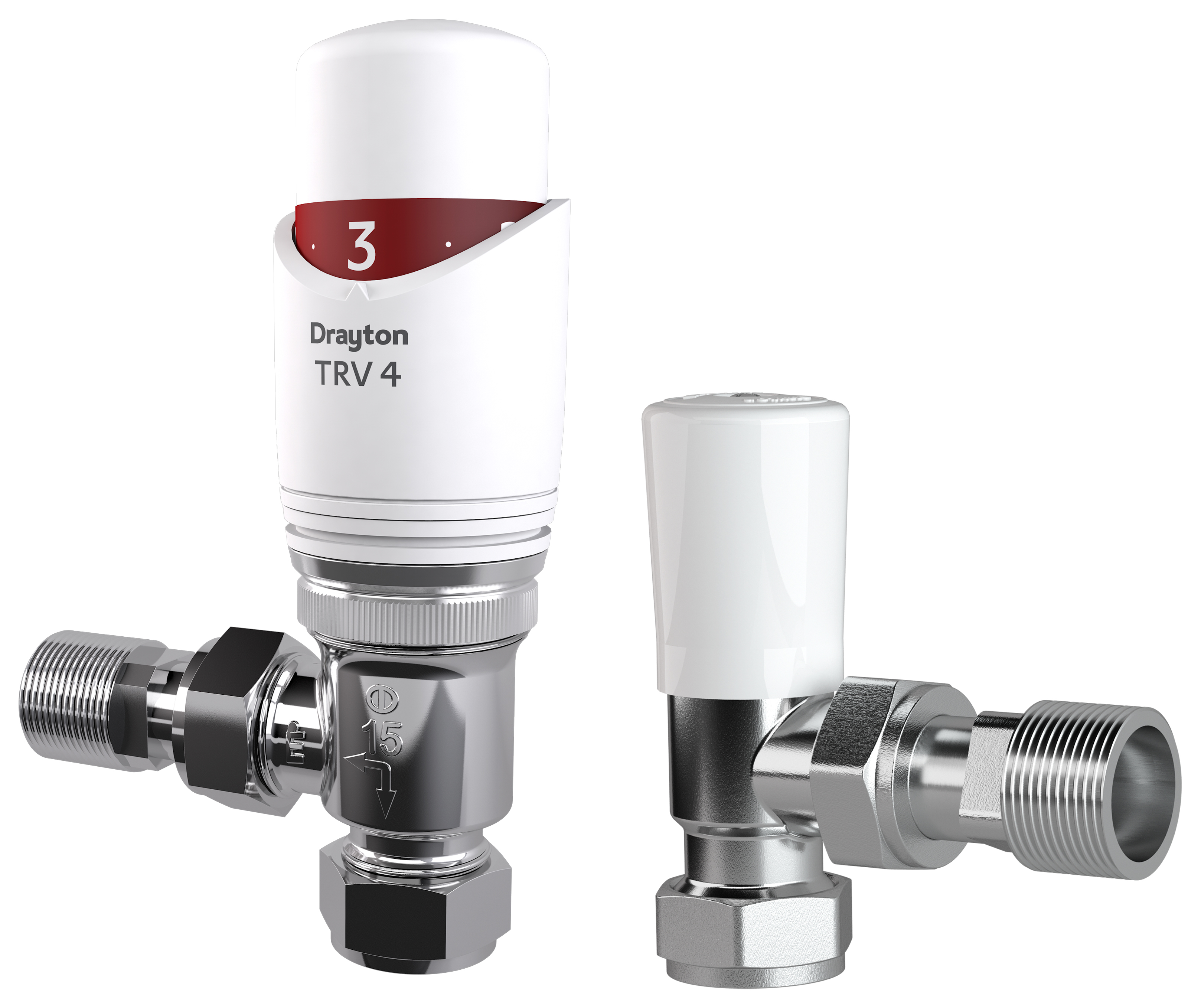 Drayton TRV4 15mm Angled Thermostatic Radiator Valve & Lockshield - White