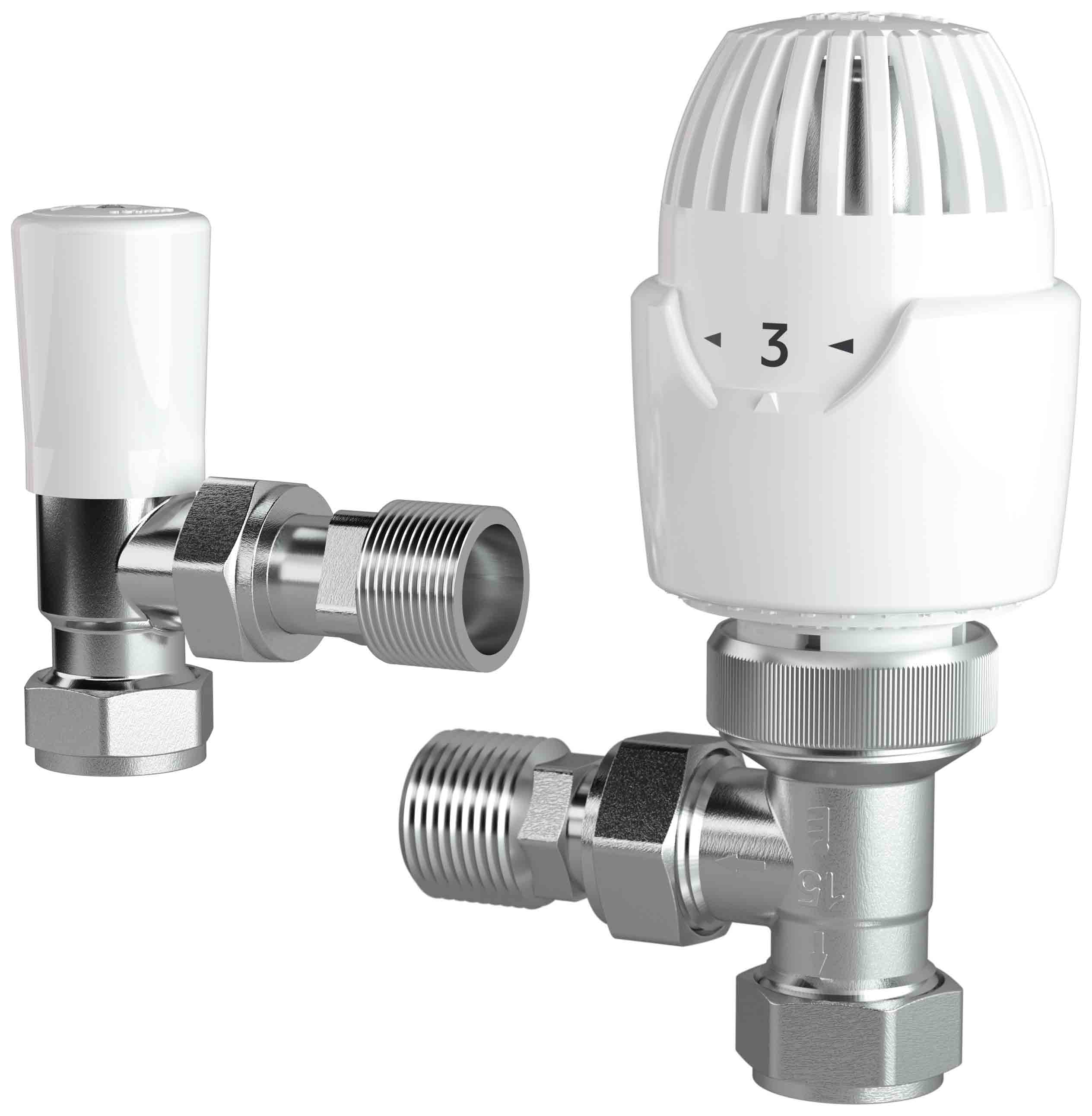 Image of Drayton RT212 15mm Angled Thermostatic Radiator Valve & Lockshield - White