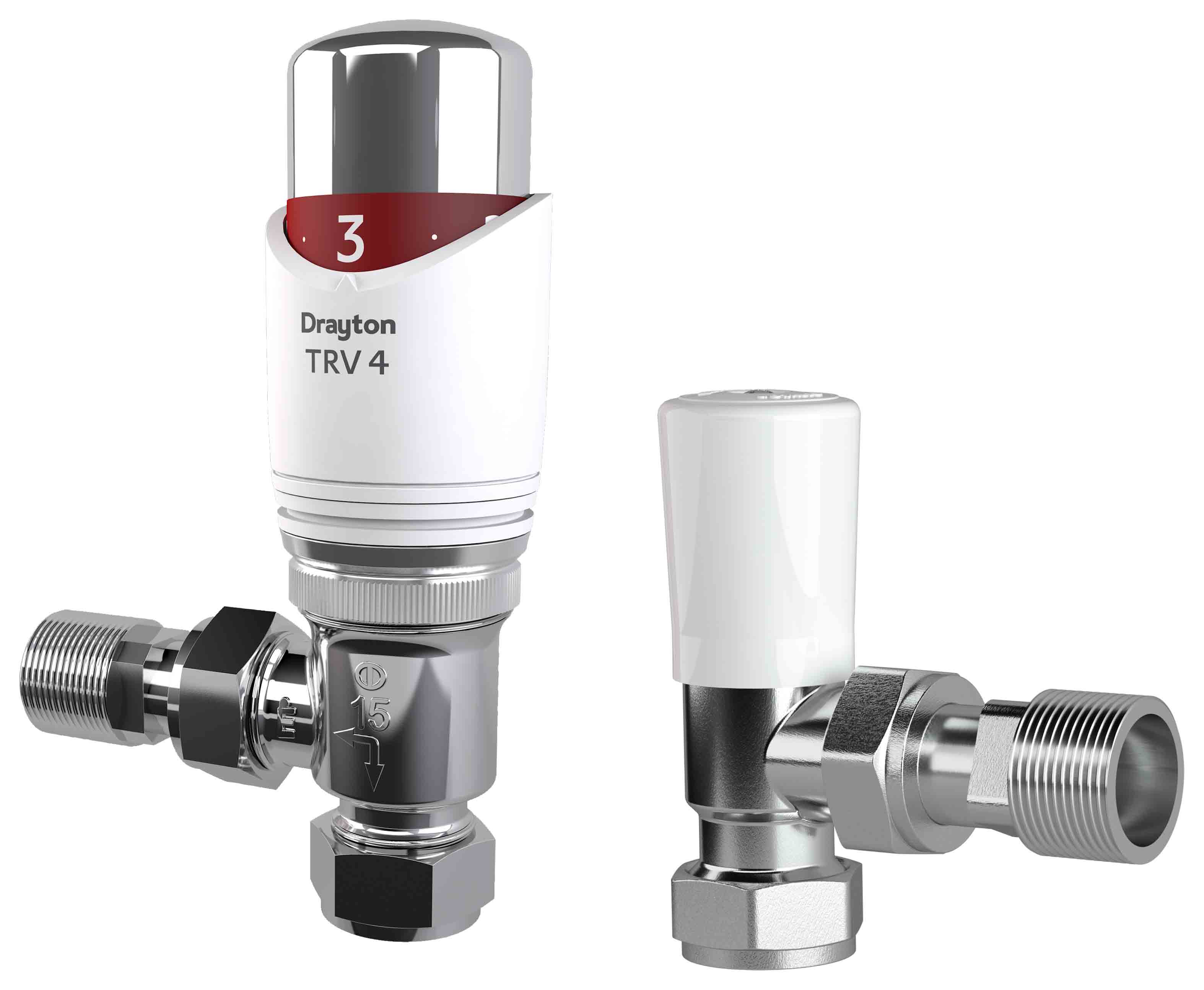 Image of Drayton TRV4 15mm Classic Angled Thermostatic Radiator Valve & Lockshield - White