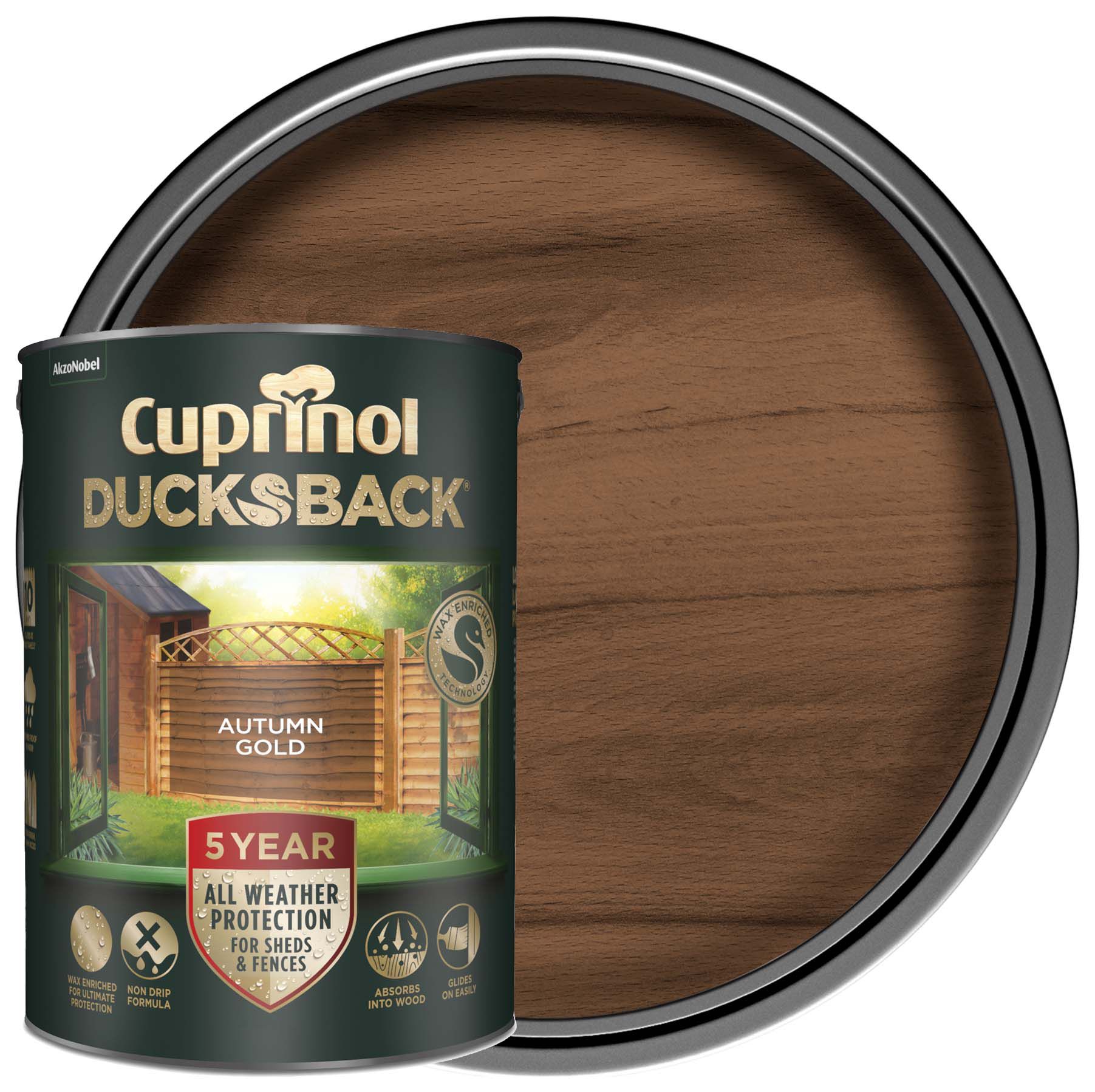 Image of Cuprinol 5 Year Ducksback Matt Shed & Fence Treatment - Autumn Gold 5L
