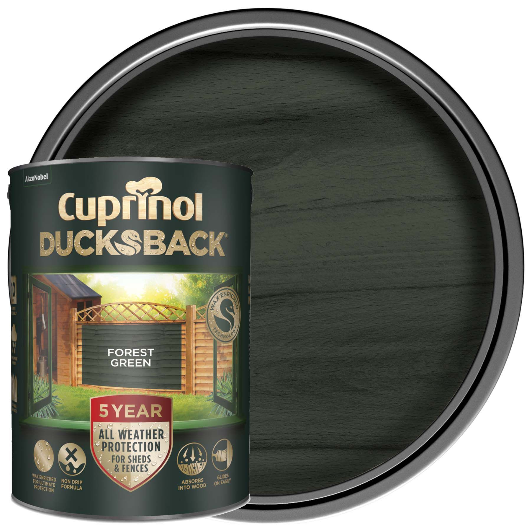 Image of Cuprinol 5 Year Ducksback Matt Shed & Fence Treatment - Forest Green 5L