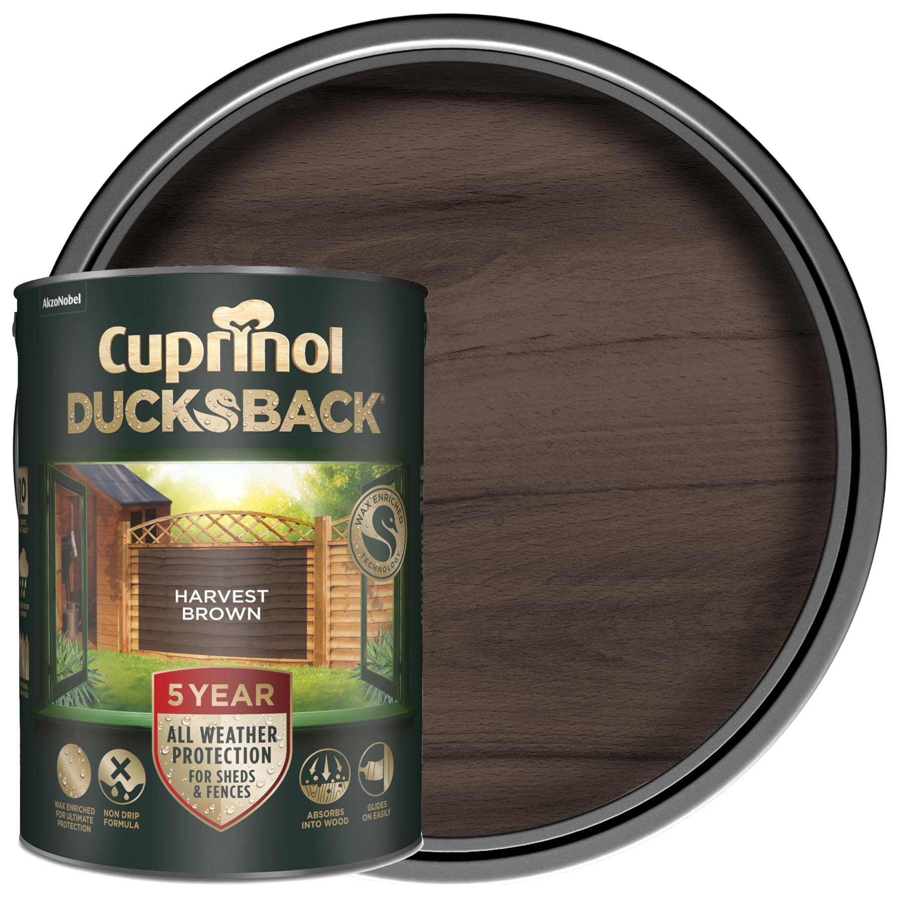 Image of Cuprinol 5 Year Ducksback Matt Shed & Fence Treatment - Harvest Brown 5L