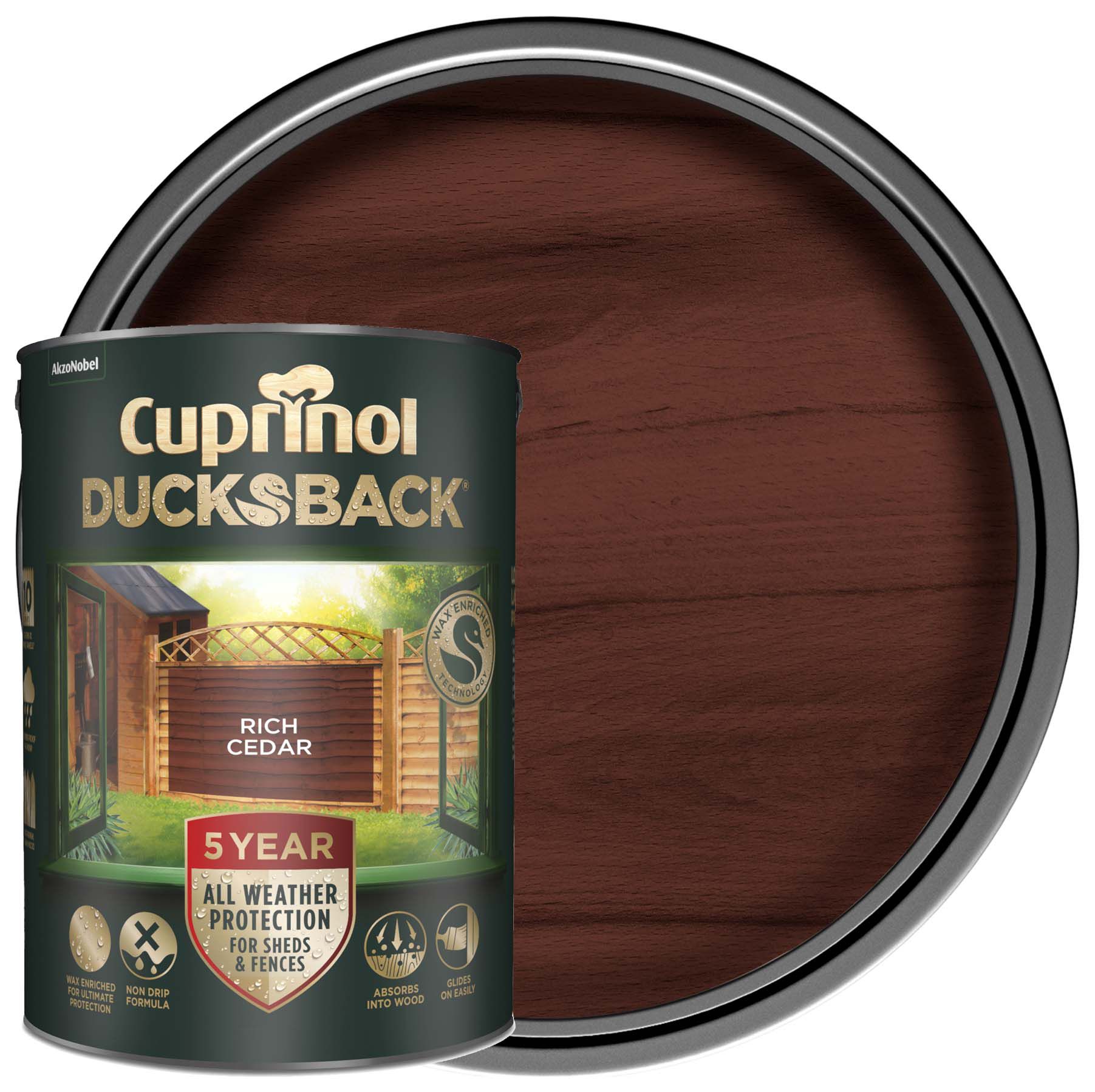 Cuprinol 5 Year Ducksback Matt Shed & Fence Treatment - Rich Cedar - 5L-6746 