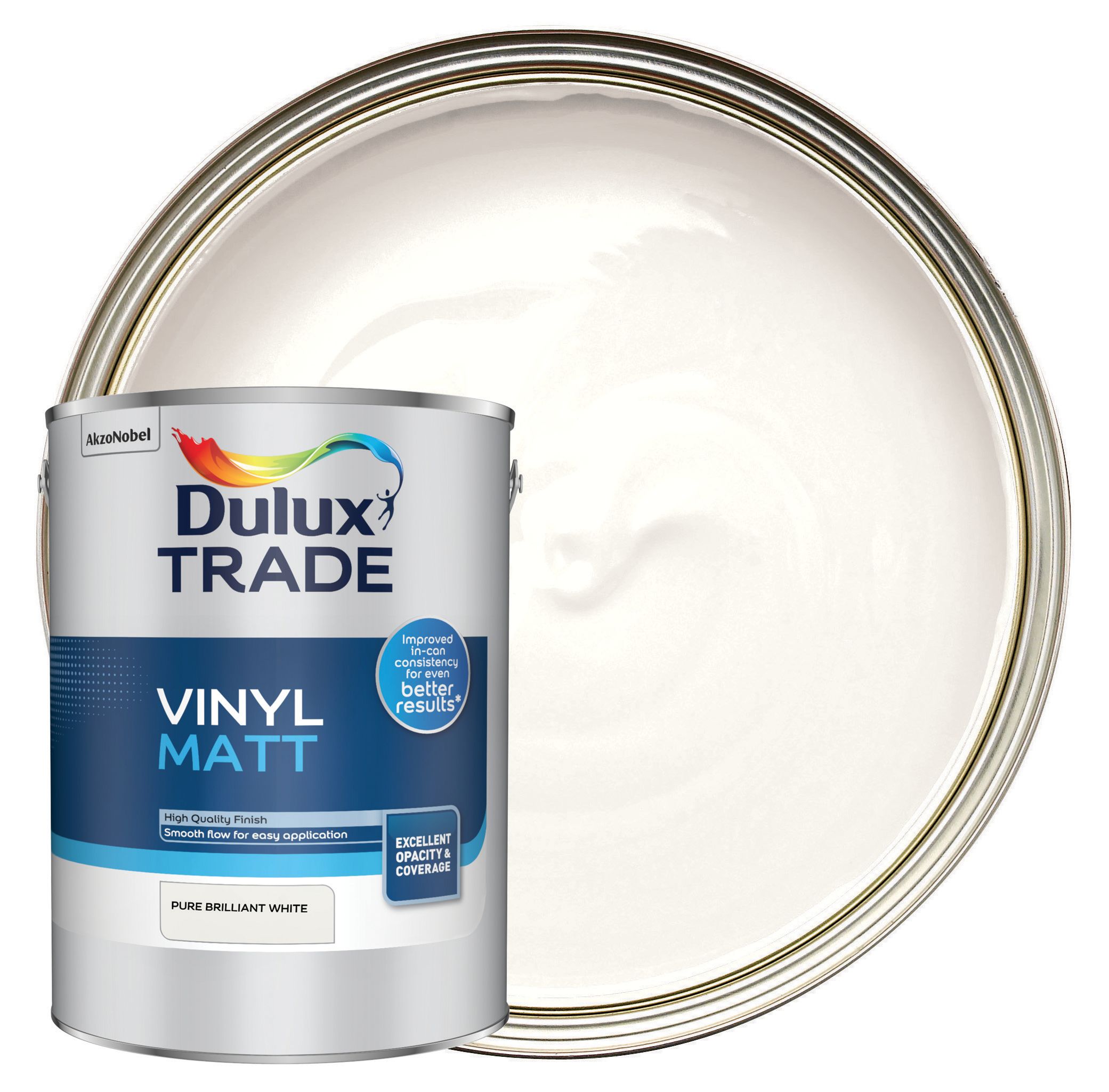 Image of Dulux Trade Vinyl Matt Emulsion Paint - Pure Brilliant White - 5L