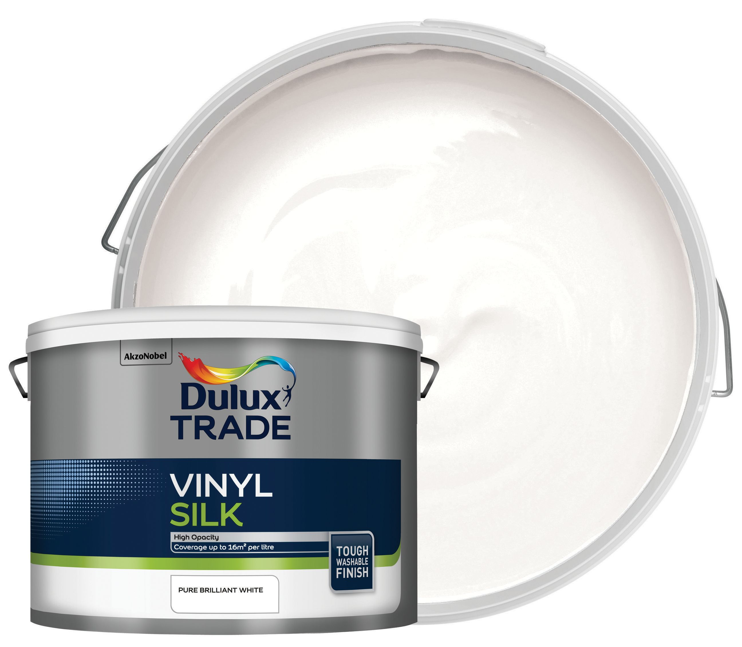 Image of Dulux Trade Vinyl Silk Emulsion Paint - Pure Brilliant White - 10L