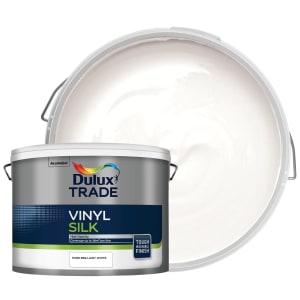 Image of Dulux Trade Vinyl Silk Emulsion Paint - Pure Brilliant White - 10L