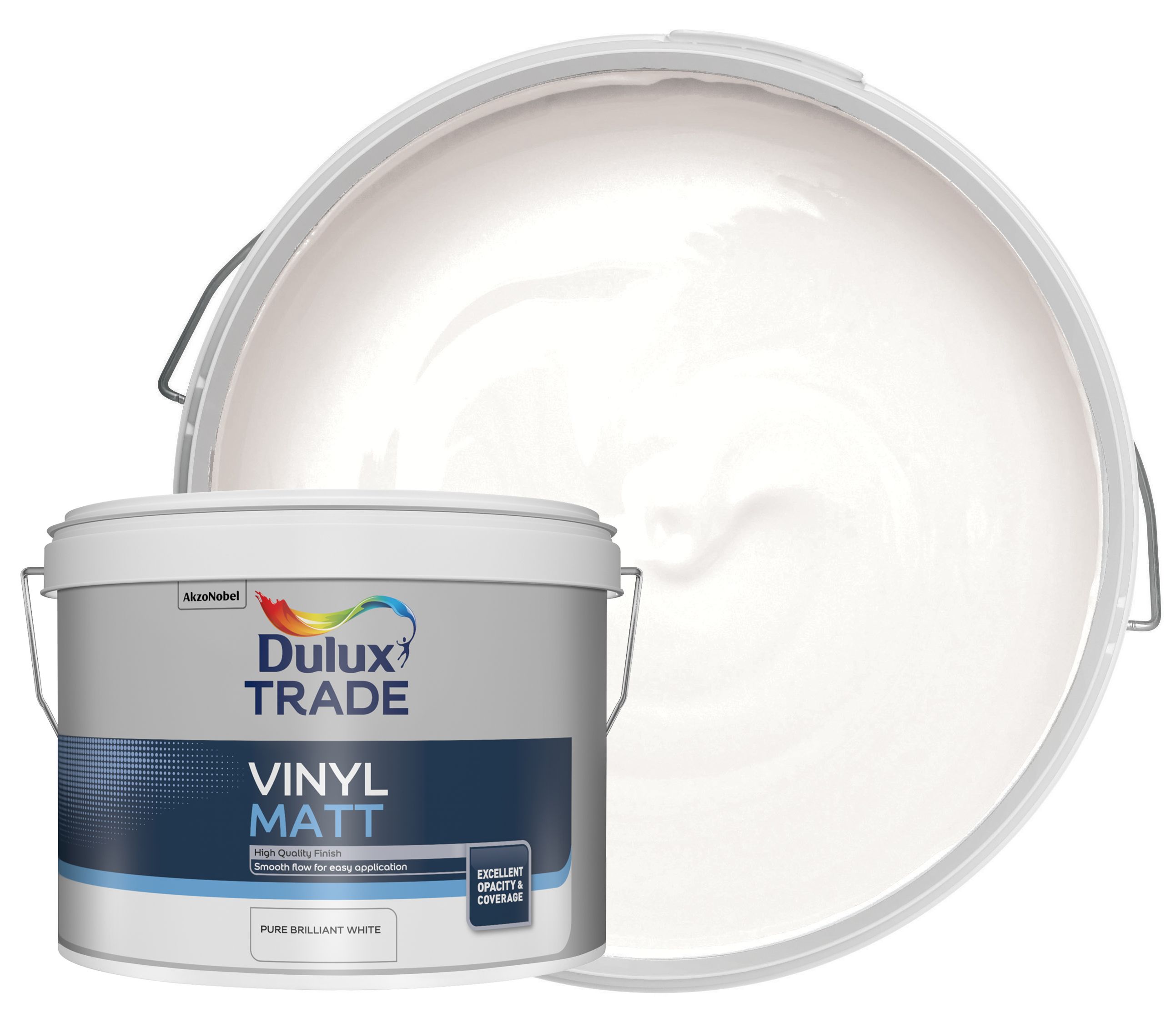 Image of Dulux Trade Vinyl Matt Emulsion Paint - Pure Brilliant White - 10L