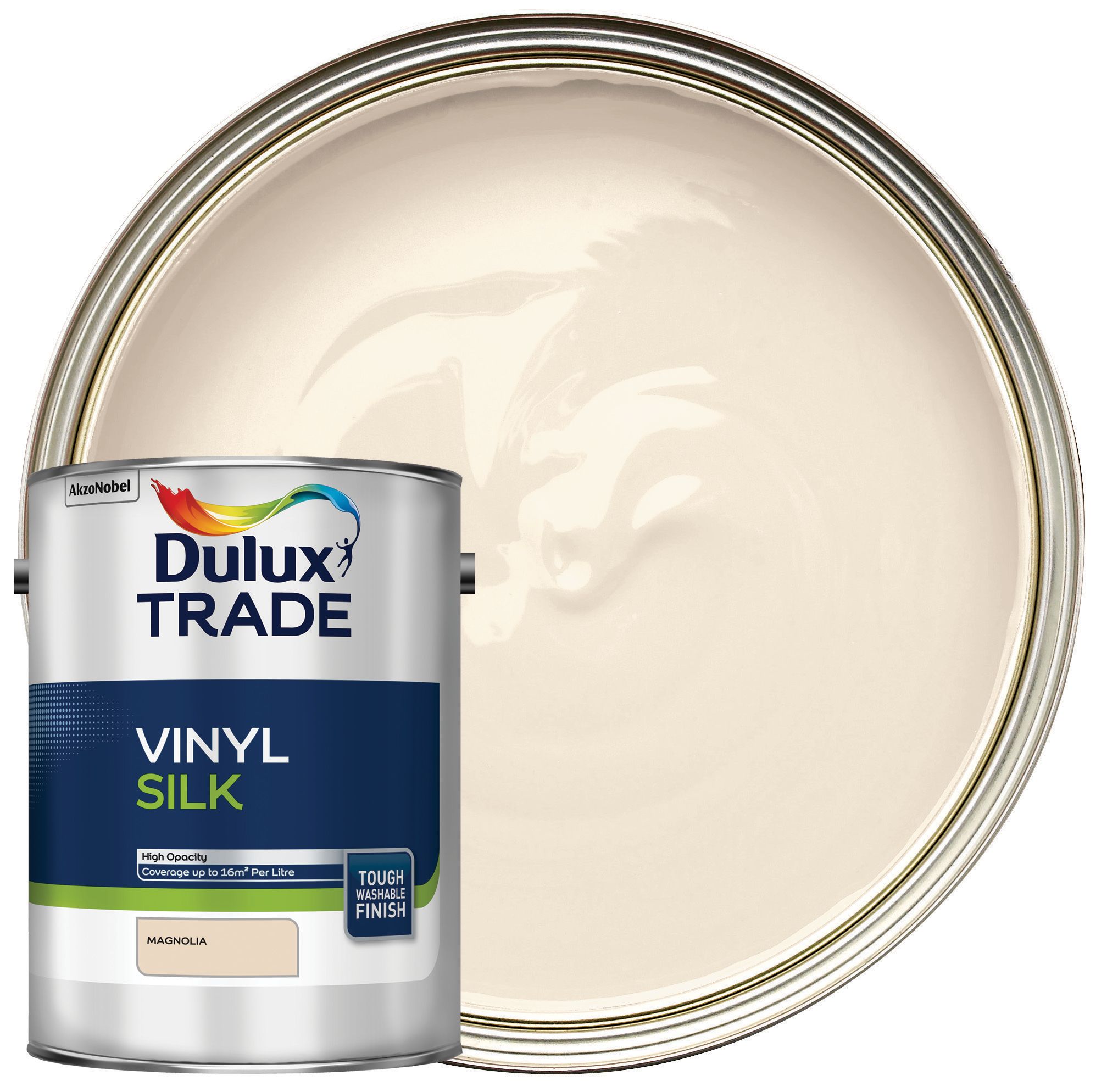 Image of Dulux Trade Vinyl Silk Emulsion Paint - Magnolia 5L