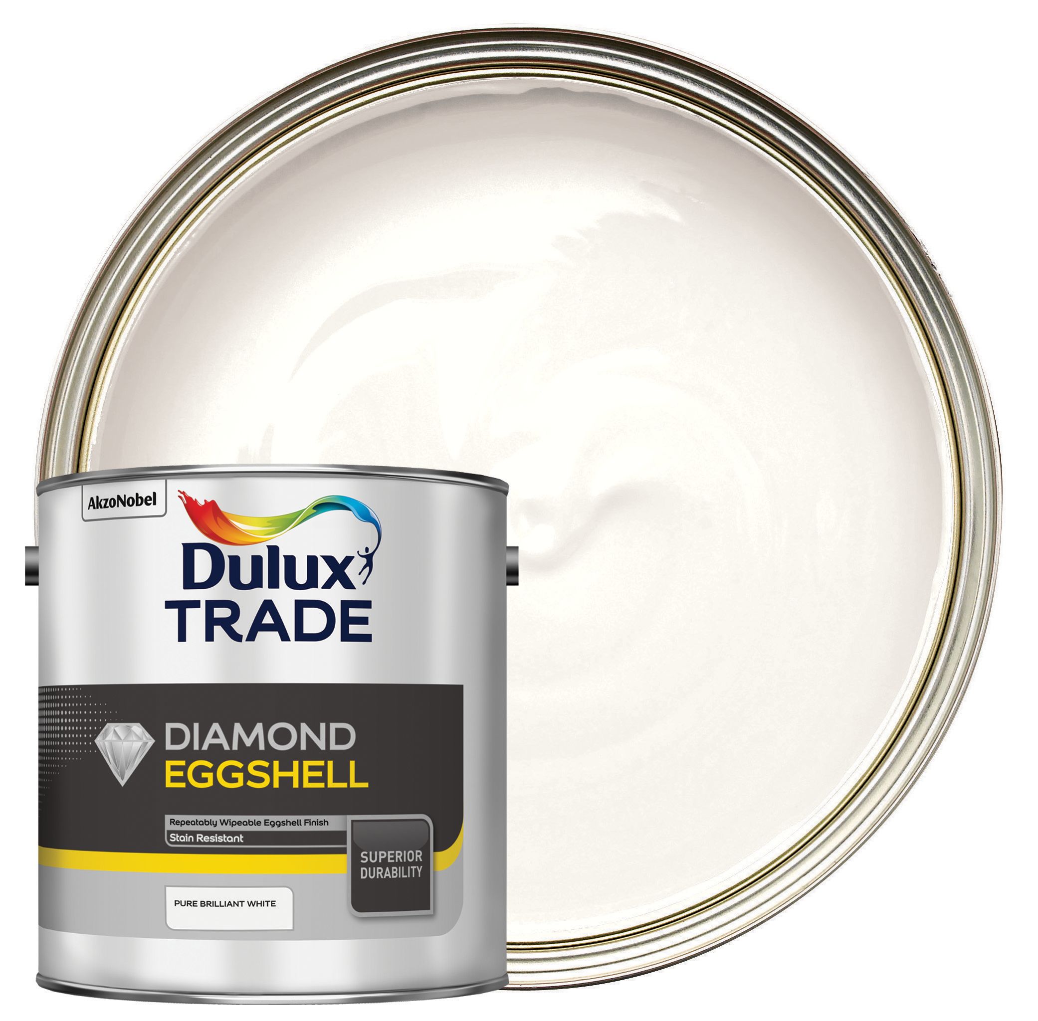 Image of Dulux Trade Diamond Eggshell Emulsion Paint - Pure Brilliant White - 2.5L