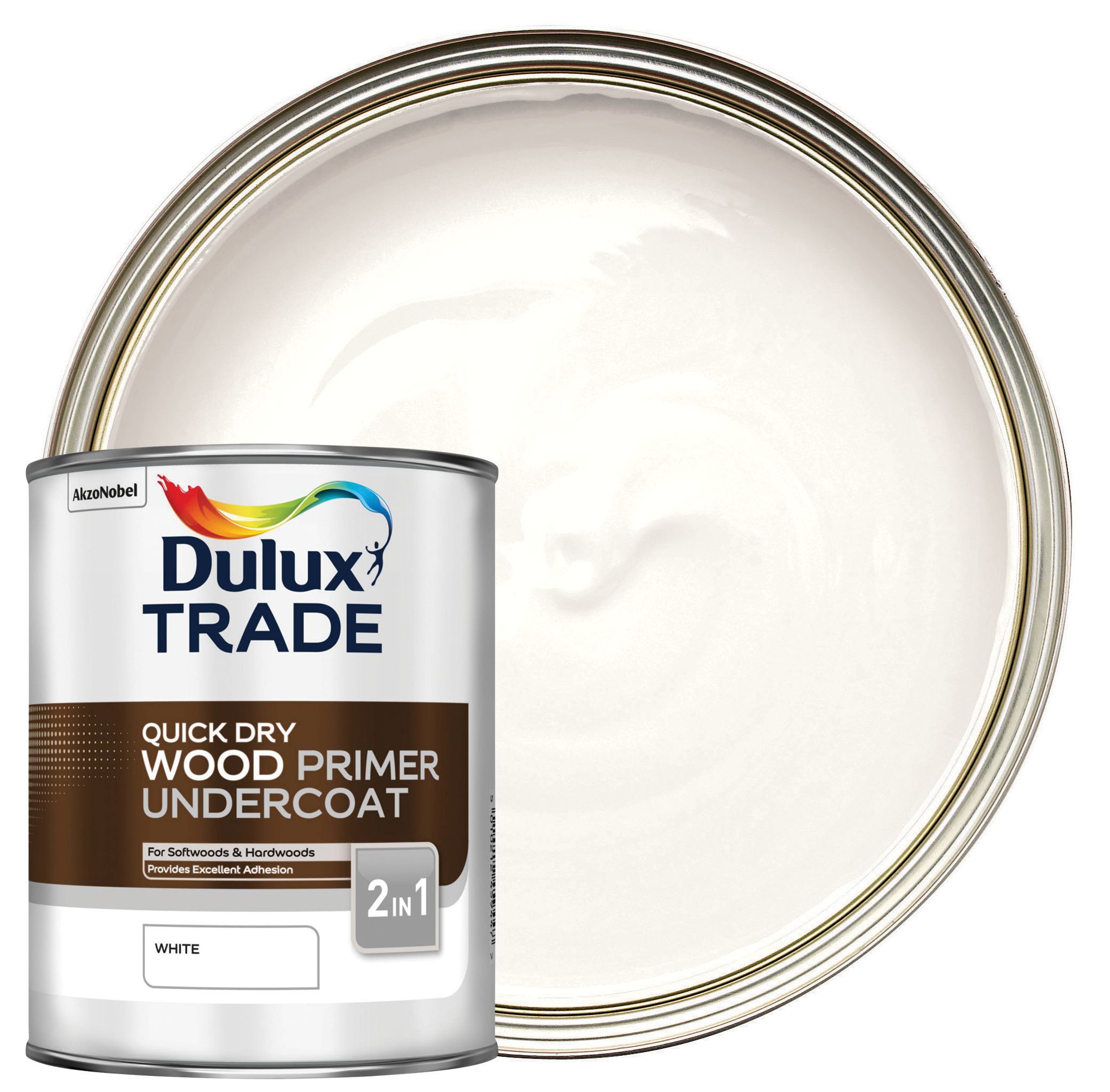 Image of Dulux Trade Quick Dry Wood Primer & Undercoat Paint - White - 1L