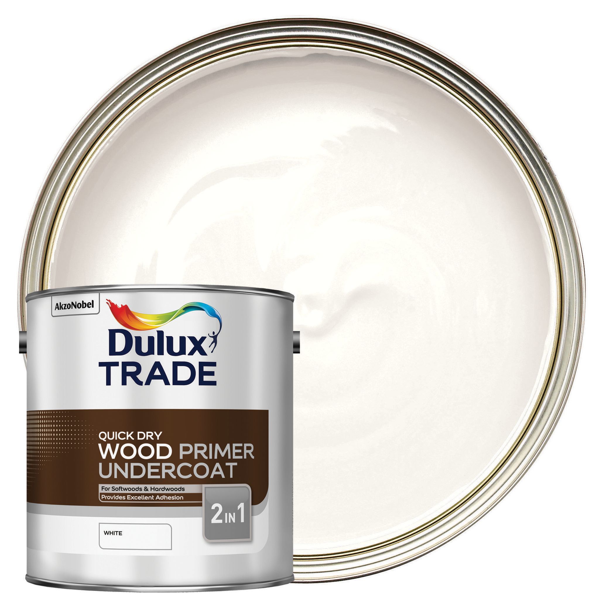 Image of Dulux Trade Quick Dry Wood Primer & Undercoat Paint - White - 2.5L