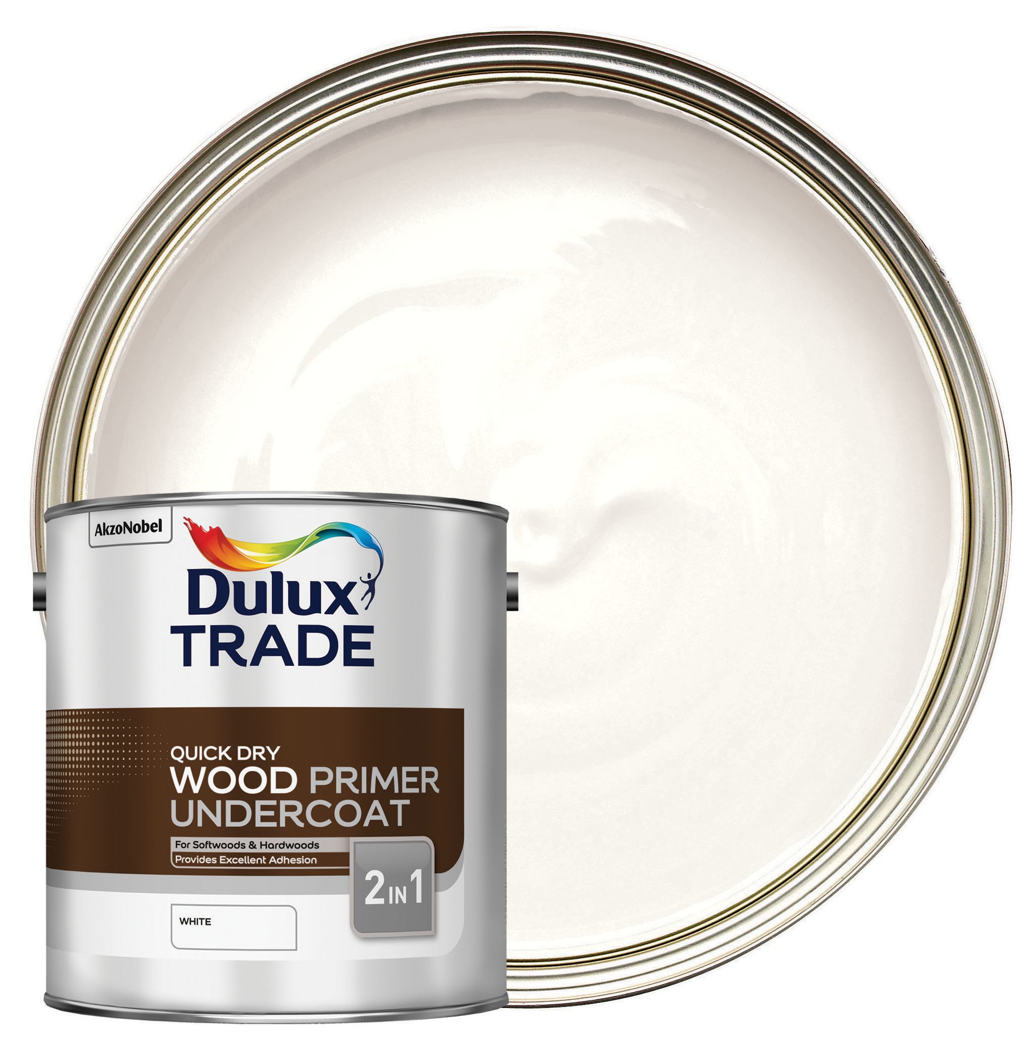 Dulux Trade Quick Dry Wood Primer & Undercoat Paint - White - 2.5L