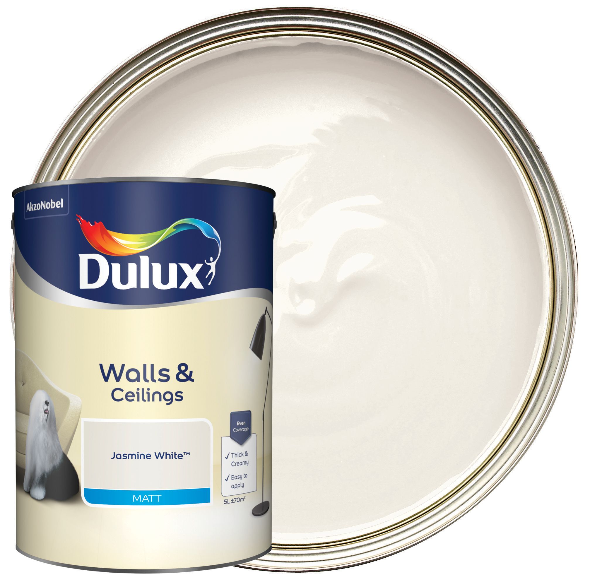 Image of Dulux Matt Emulsion Paint - Jasmine White - 5L