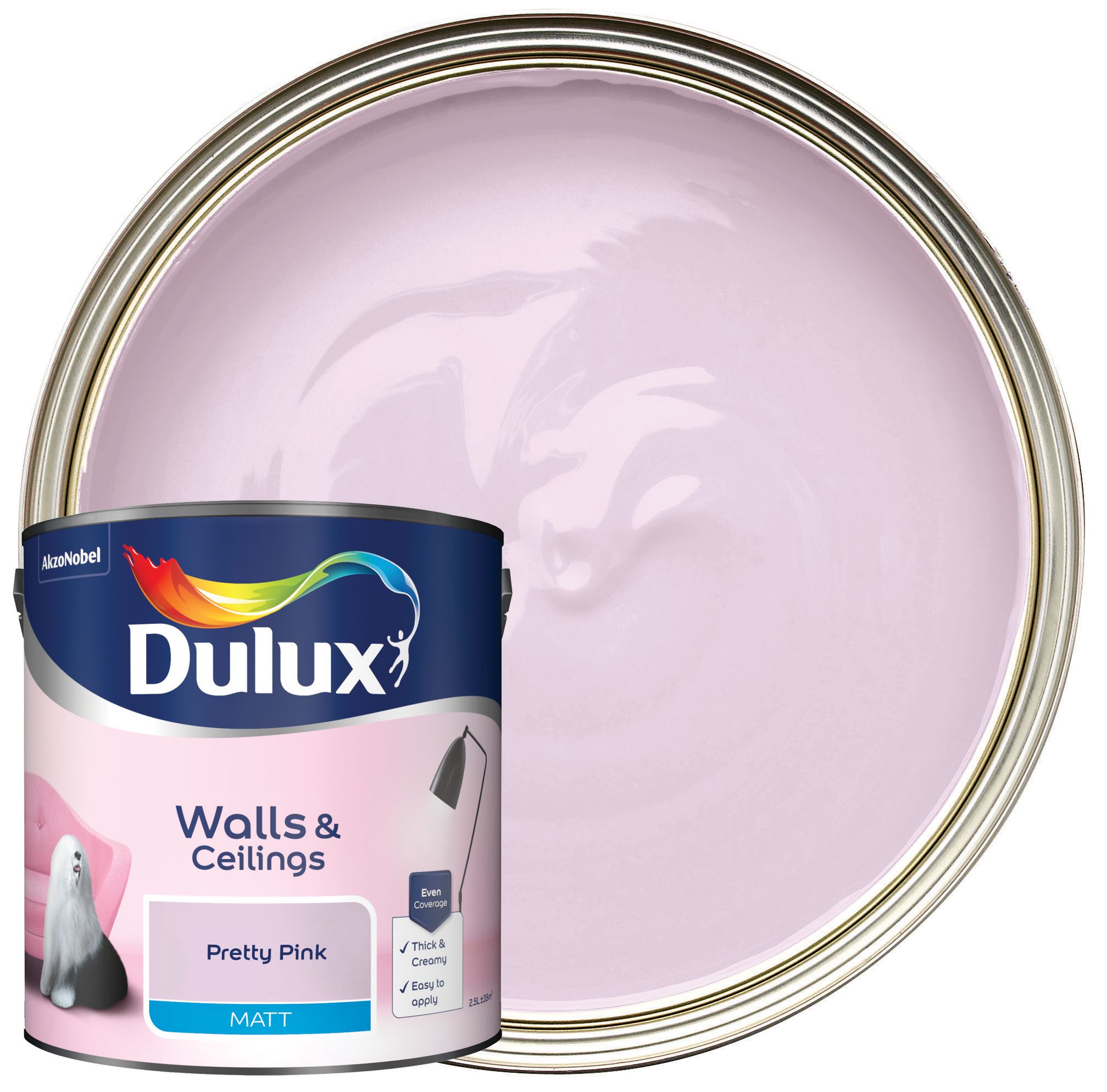 Image of Dulux Matt Emulsion Paint - Pretty Pink - 2.5L