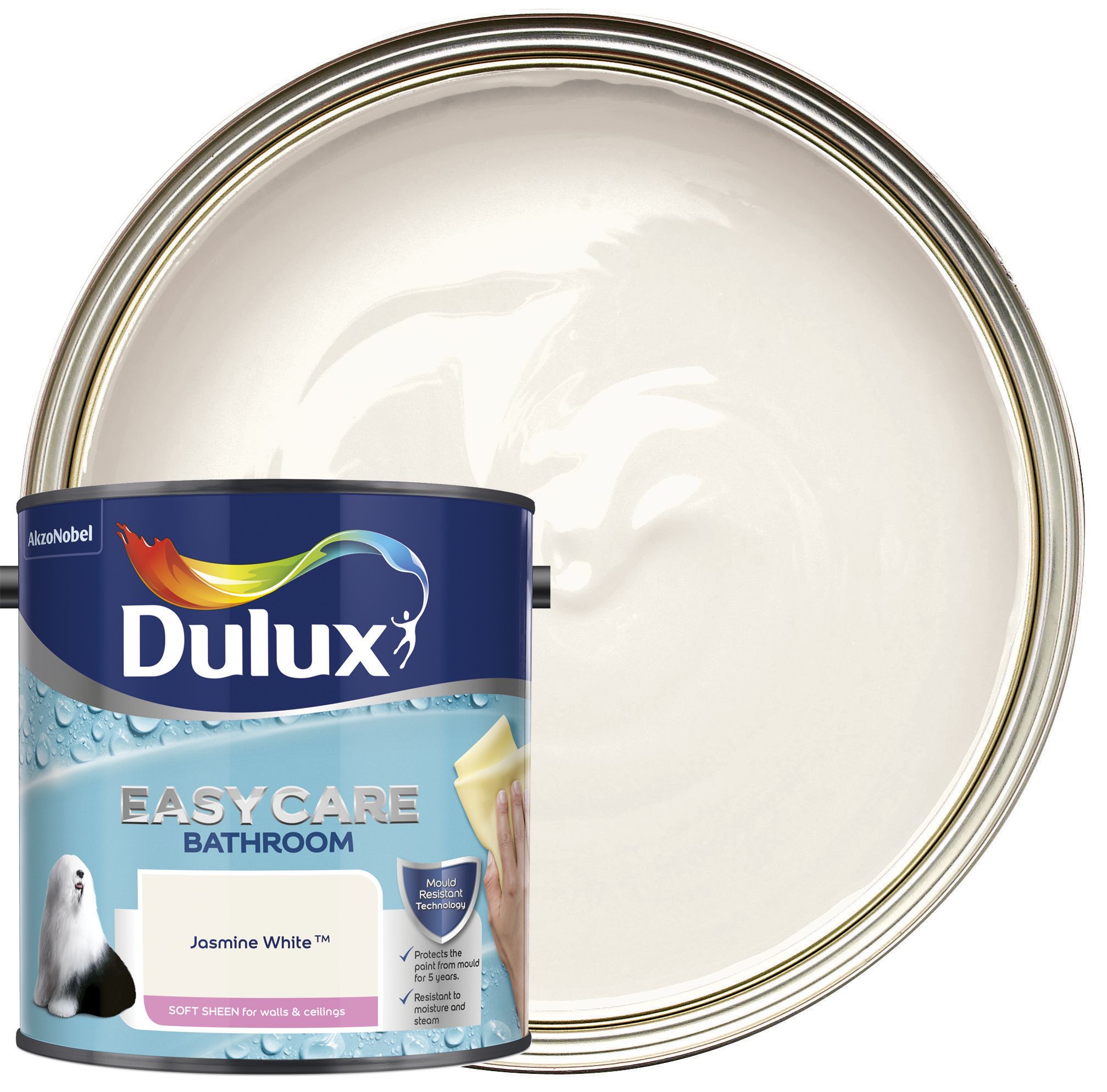 Dulux Easycare Bathroom Soft Sheen Emulsion Paint - Jasmine White - 2.5L