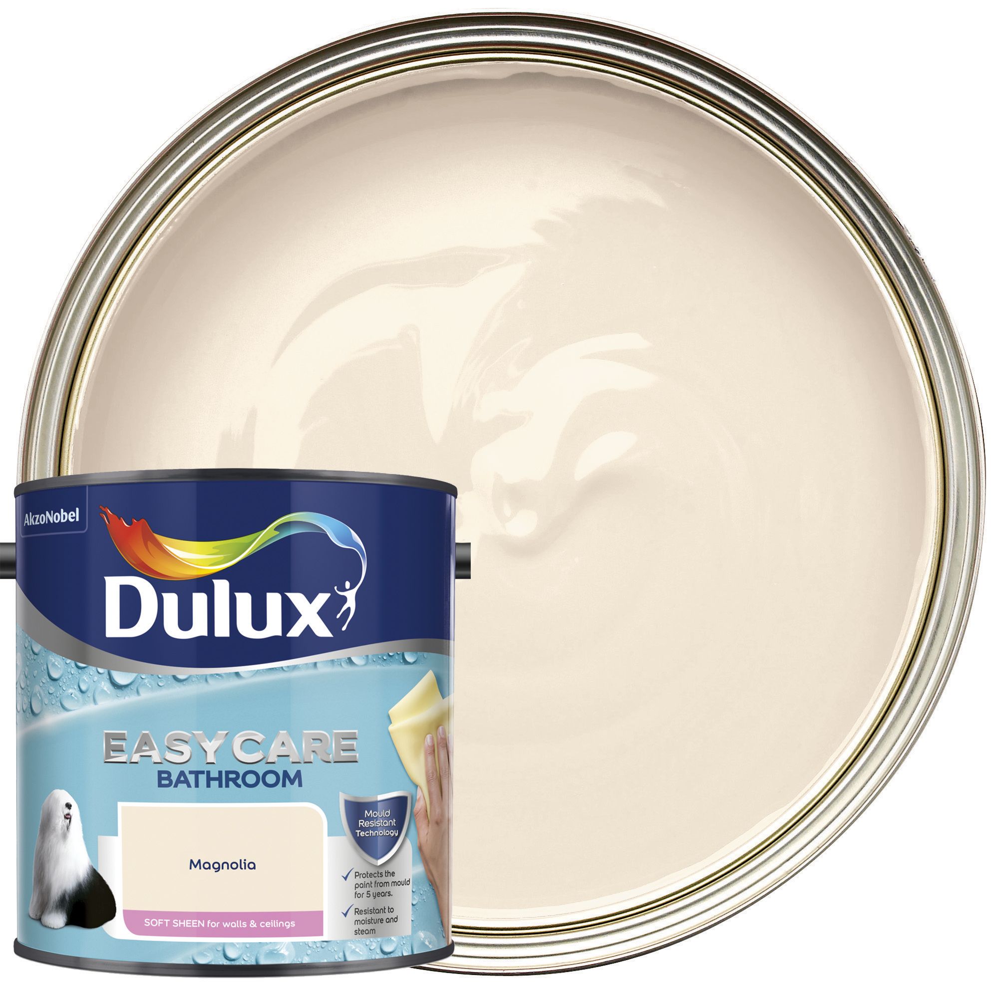 Dulux Easycare Bathroom Soft Sheen Emulsion Paint - Magnolia - 2.5L