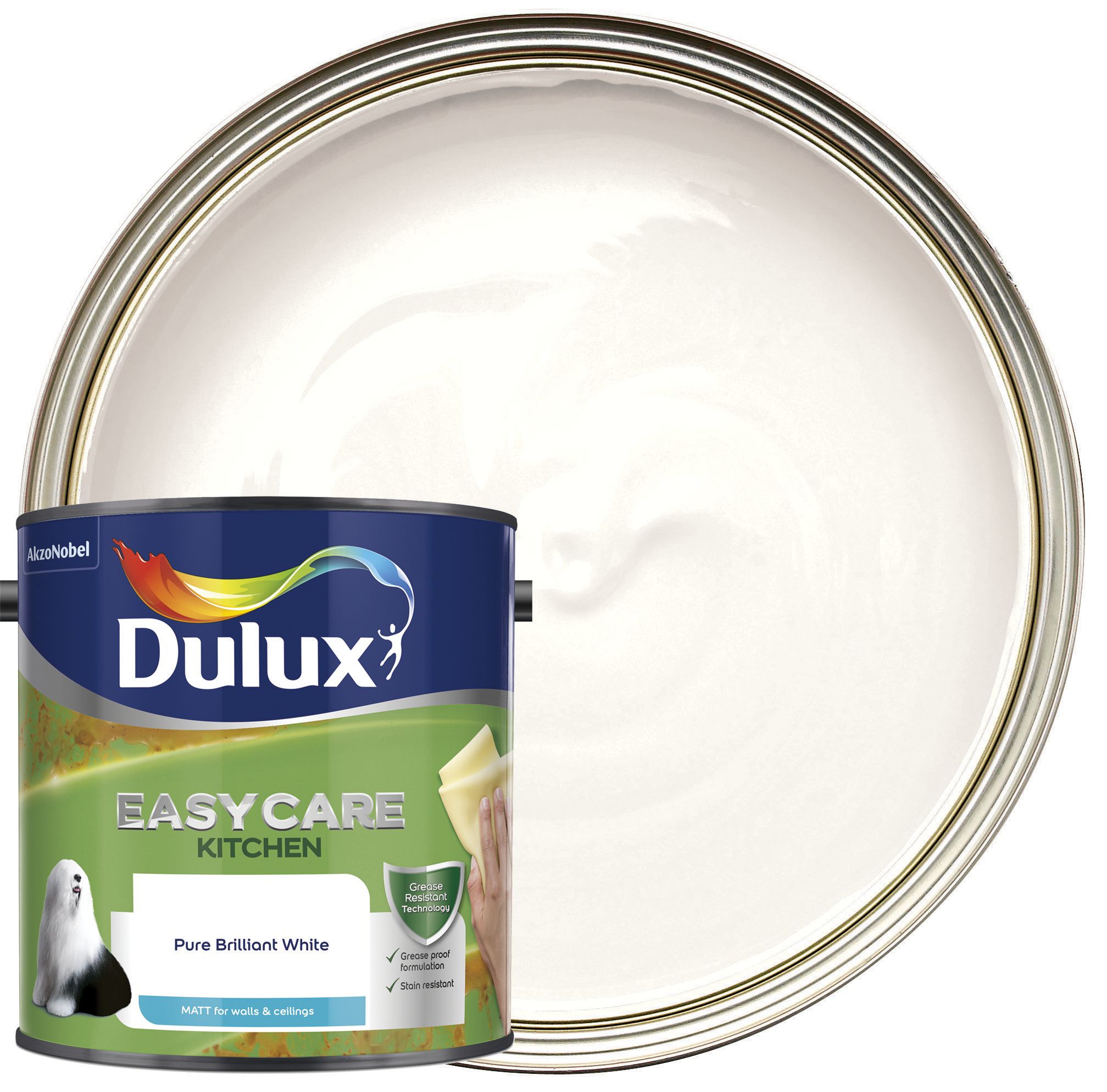 Image of Dulux Easycare Kitchen Matt Emulsion Paint - Pure Brilliant White - 2.5L