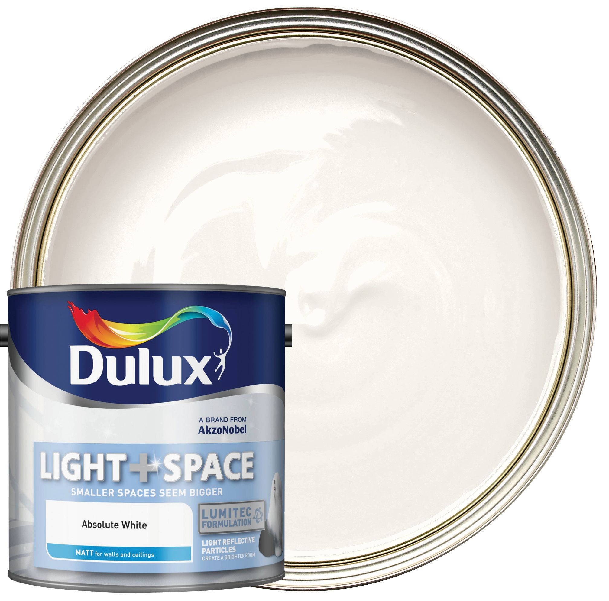 Dulux Light+ Space Matt Emulsion Paint - Absolute White - 2.5L