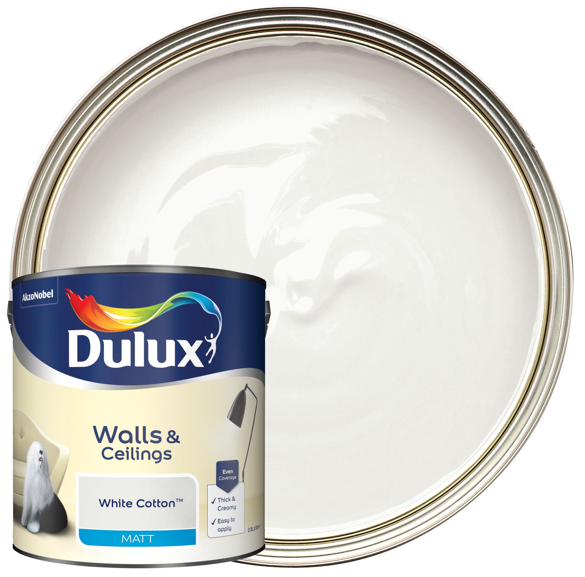 Image of Dulux Matt Emulsion Paint - White Cotton - 2.5L