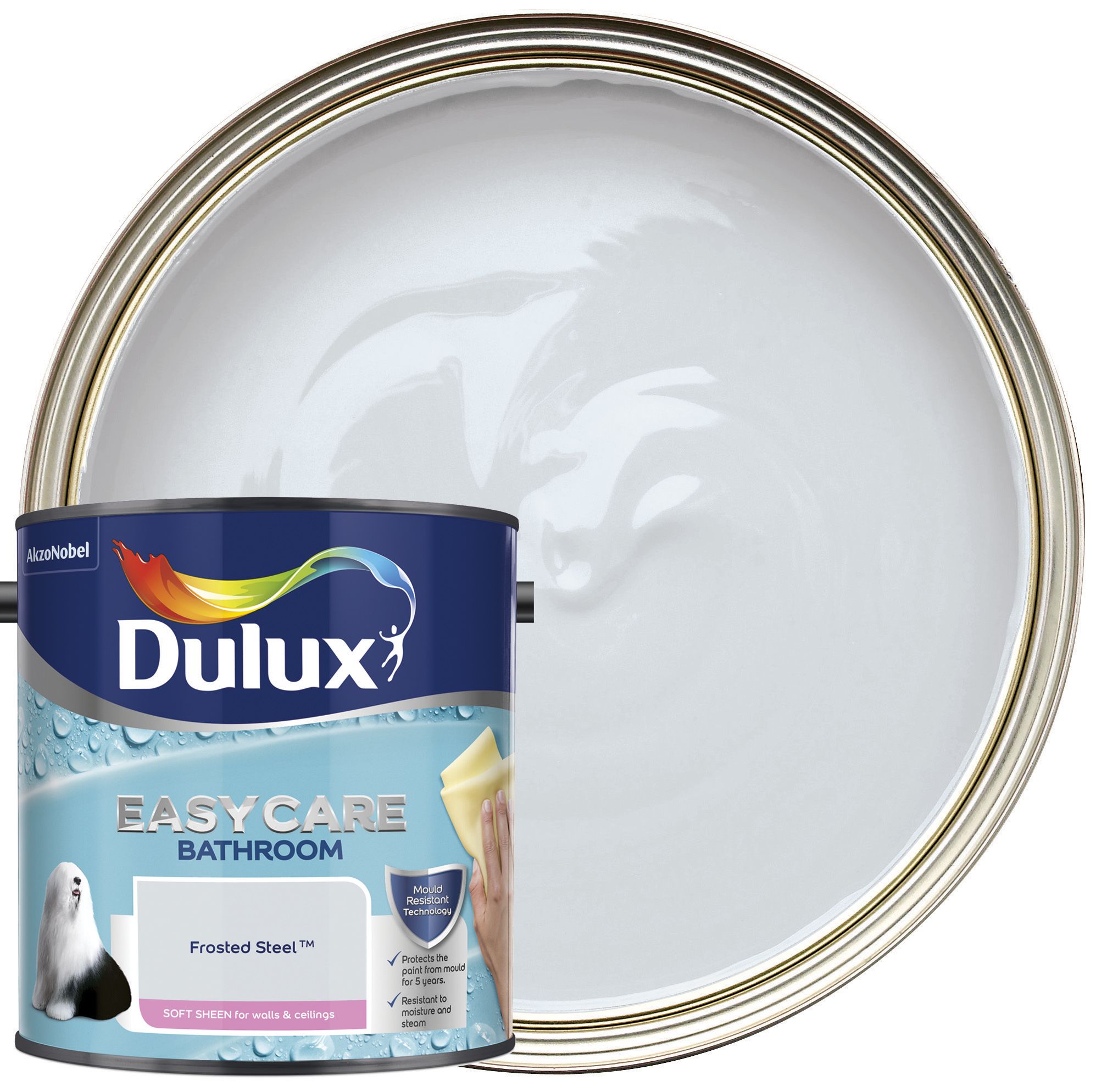 Image of Dulux Easycare Bathroom Soft Sheen Emulsion Paint - Frosted Steel - 2.5L