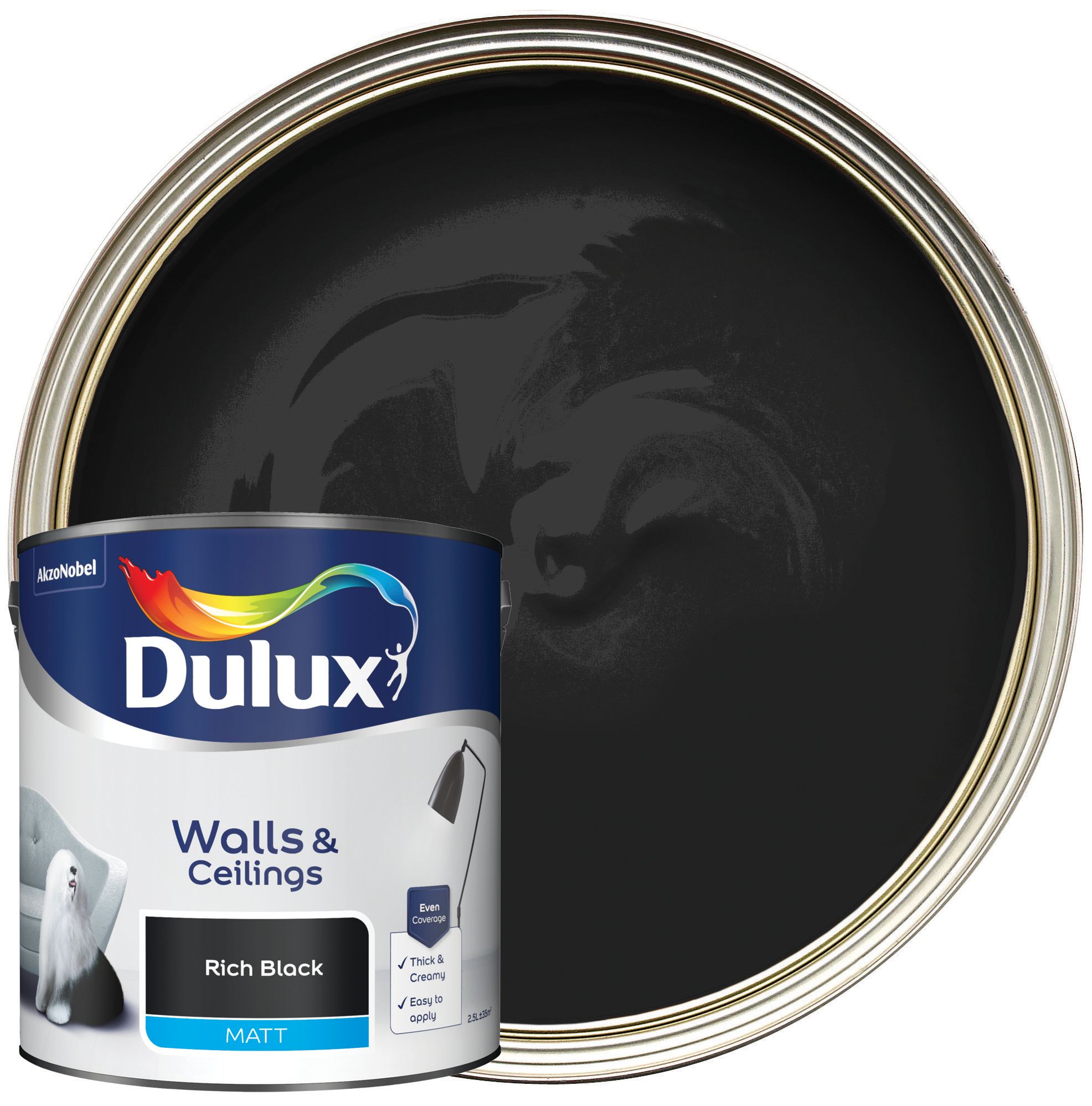 Image of Dulux Matt Emulsion Paint - Rich Black - 2.5L