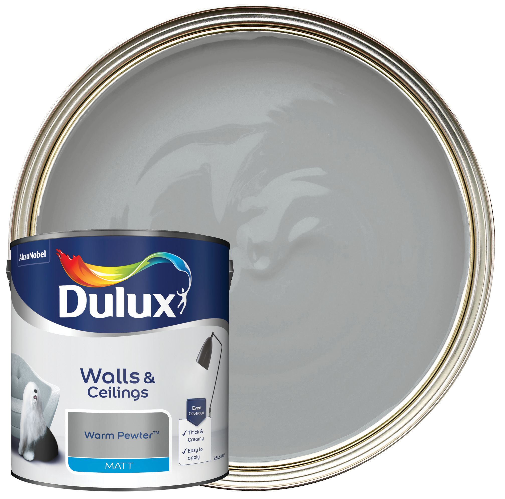 Image of Dulux Matt Emulsion Paint - Warm Pewter - 2.5L