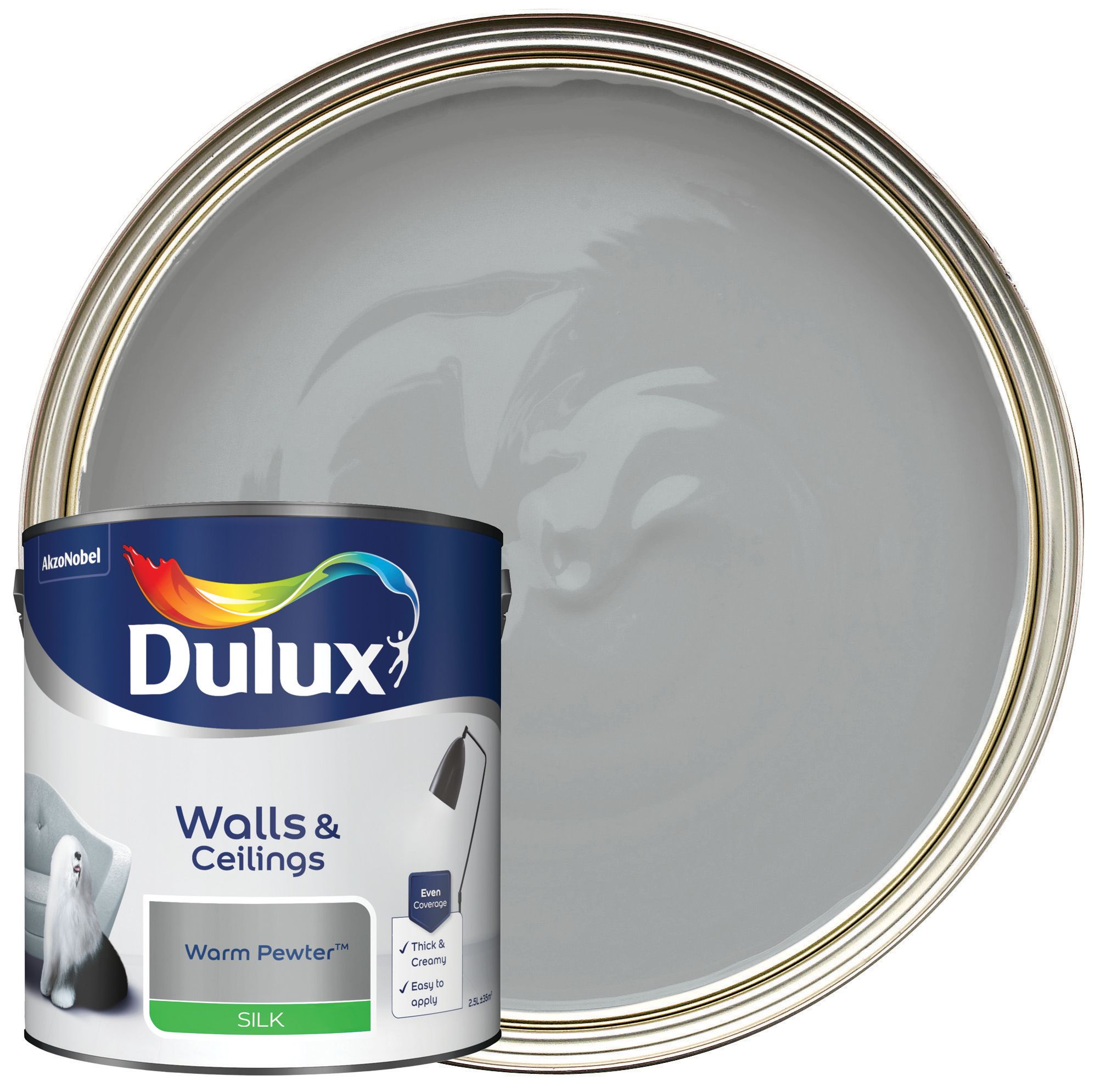 Image of Dulux Silk Emulsion Paint - Warm Pewter - 2.5L