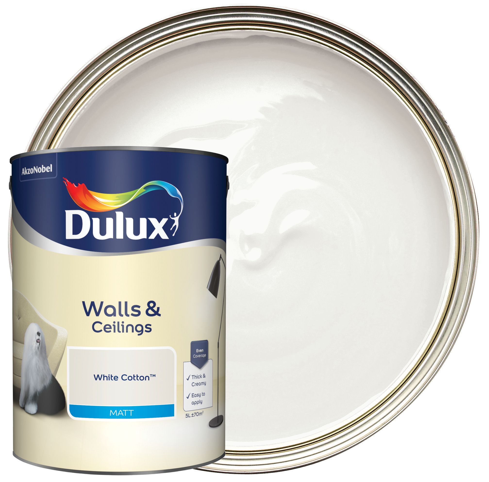 Image of Dulux Matt Emulsion Paint - White Cotton - 5L