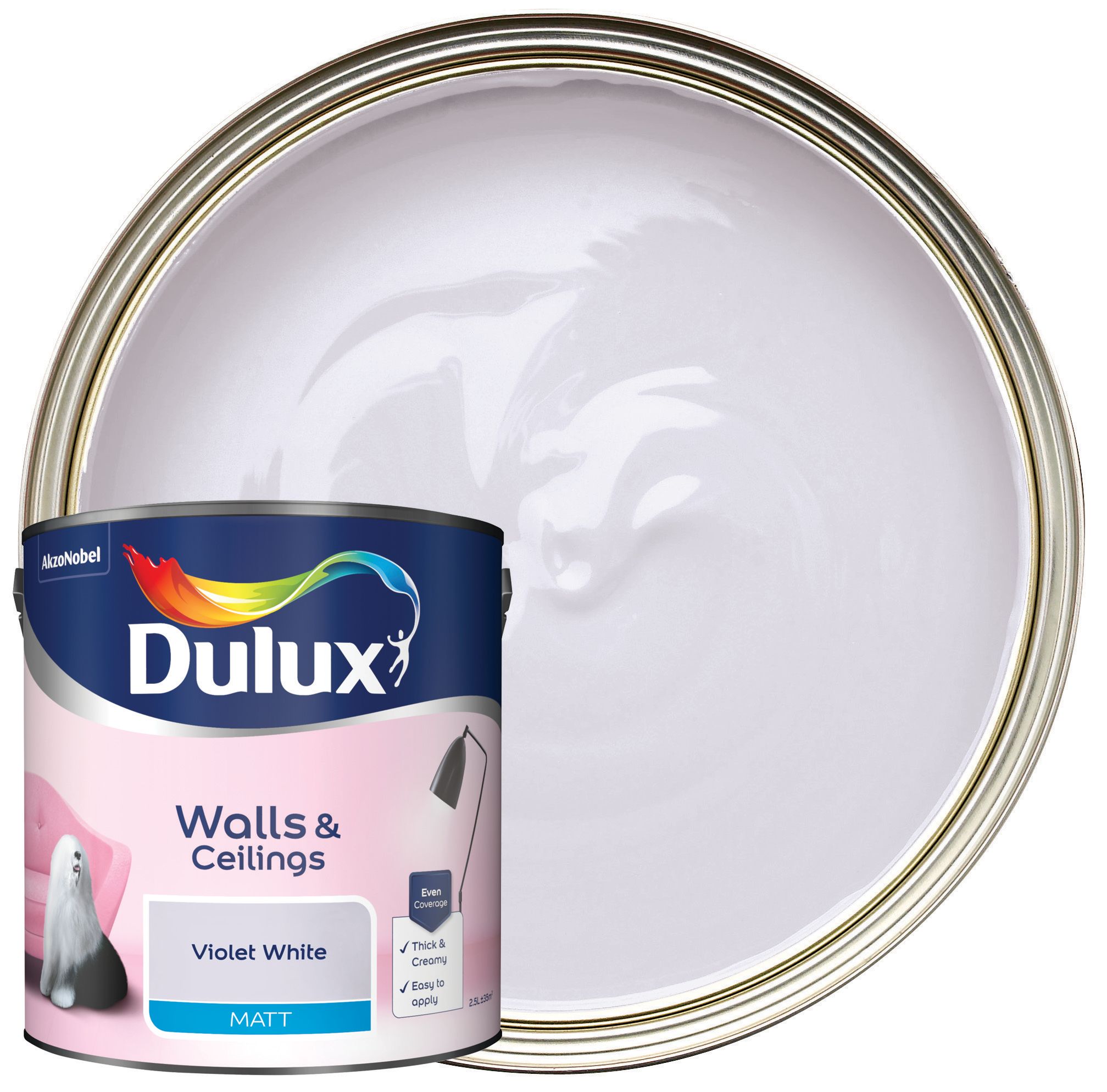 Image of Dulux Matt Emulsion Paint - Violet White - 2.5L