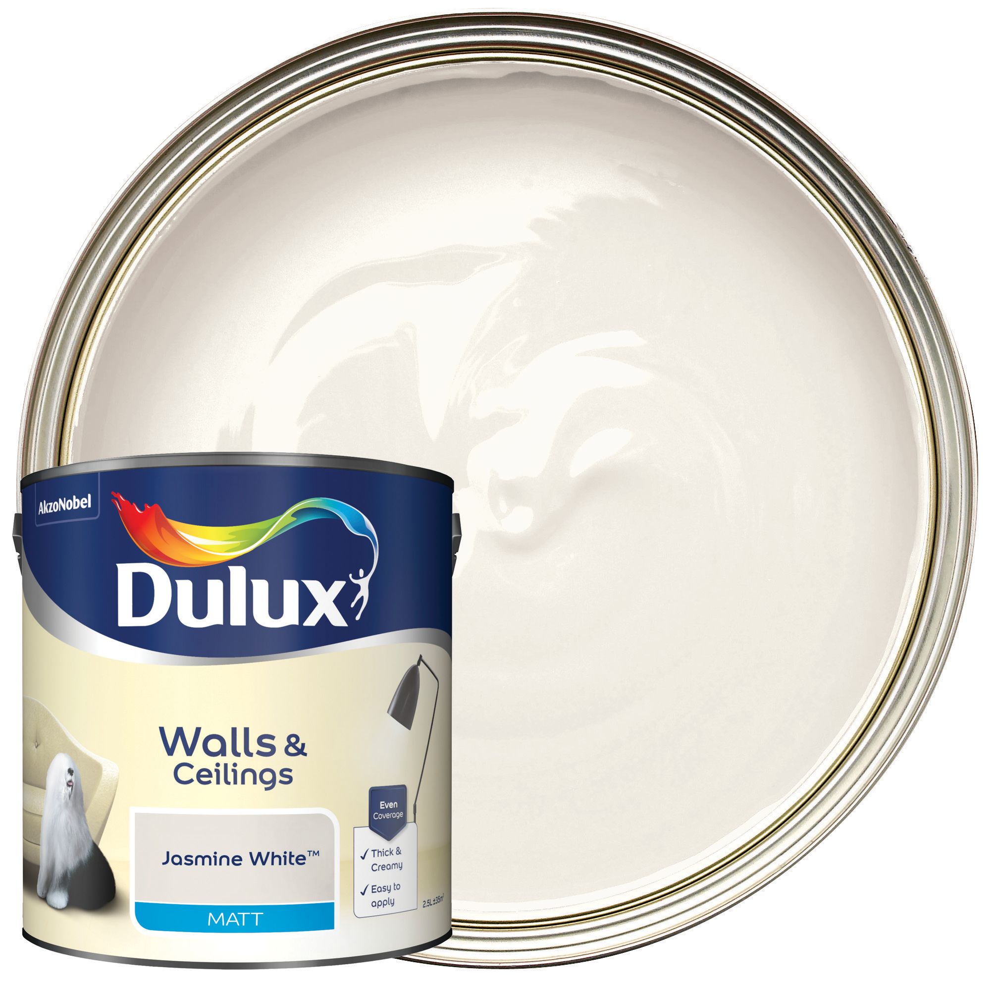 Image of Dulux Matt Emulsion Paint - Jasmine White - 2.5L