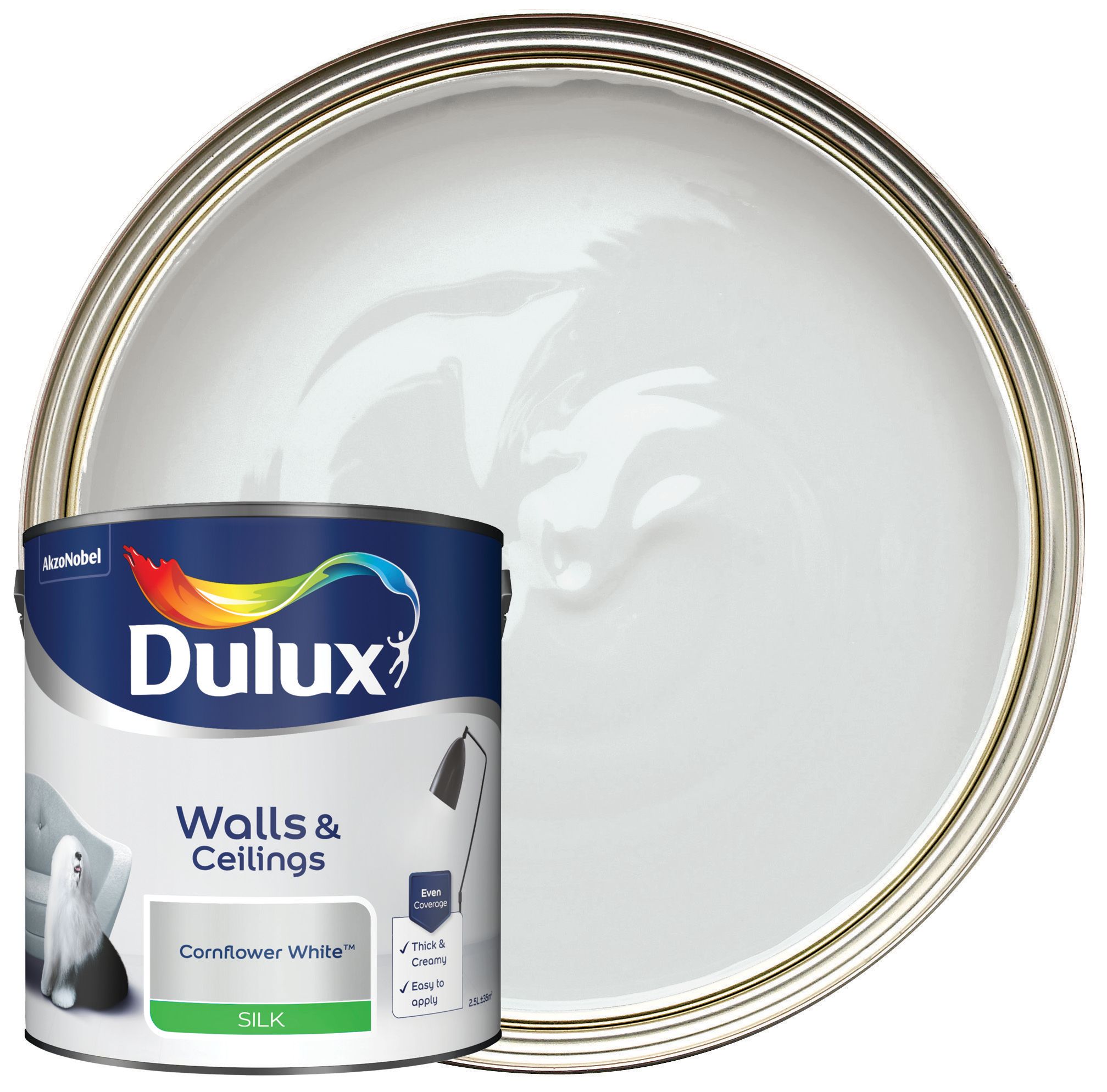 Image of Dulux Silk Emulsion Paint - Cornflower White - 2.5L