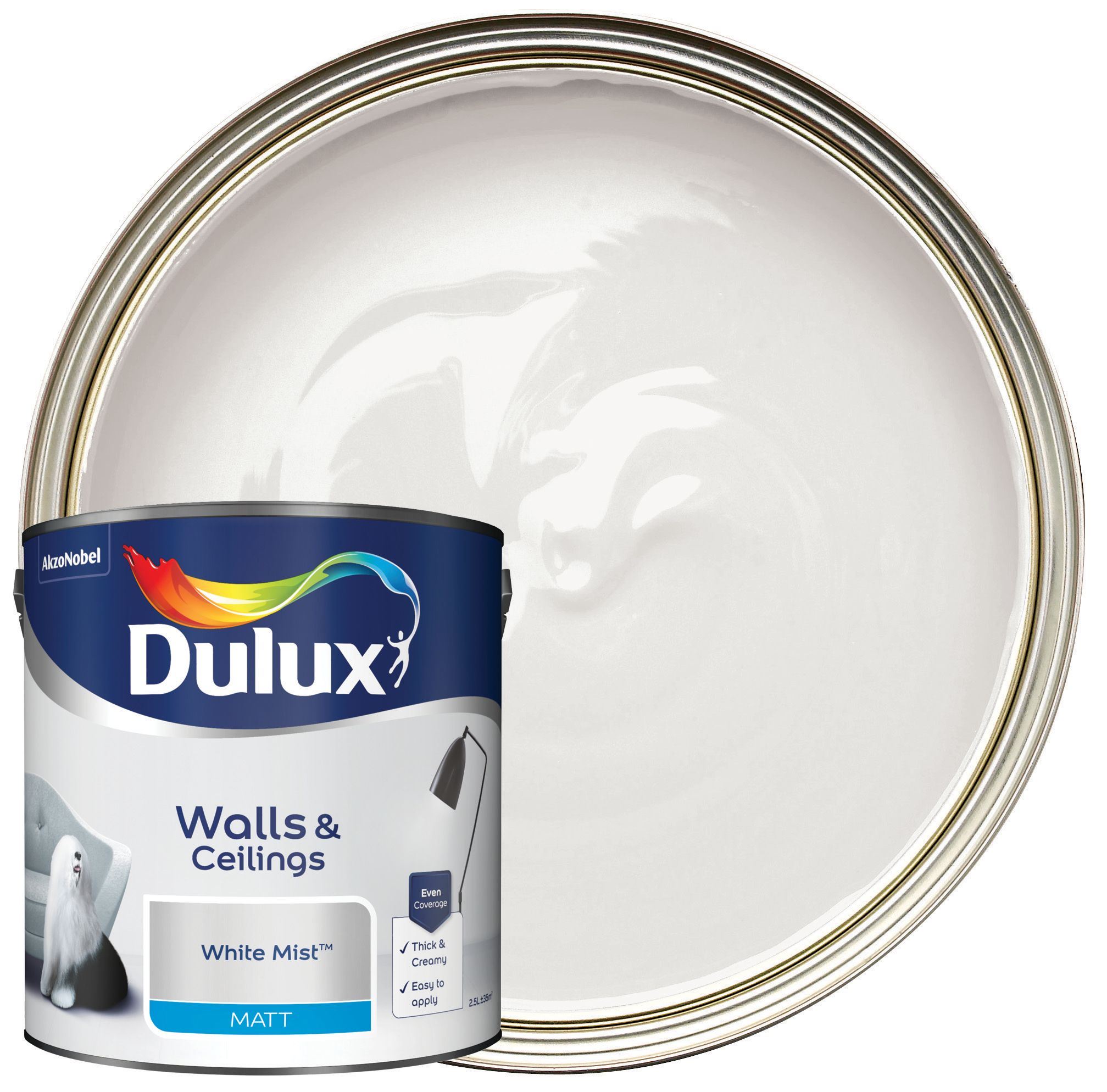 Image of Dulux Matt Emulsion Paint - White Mist - 2.5L