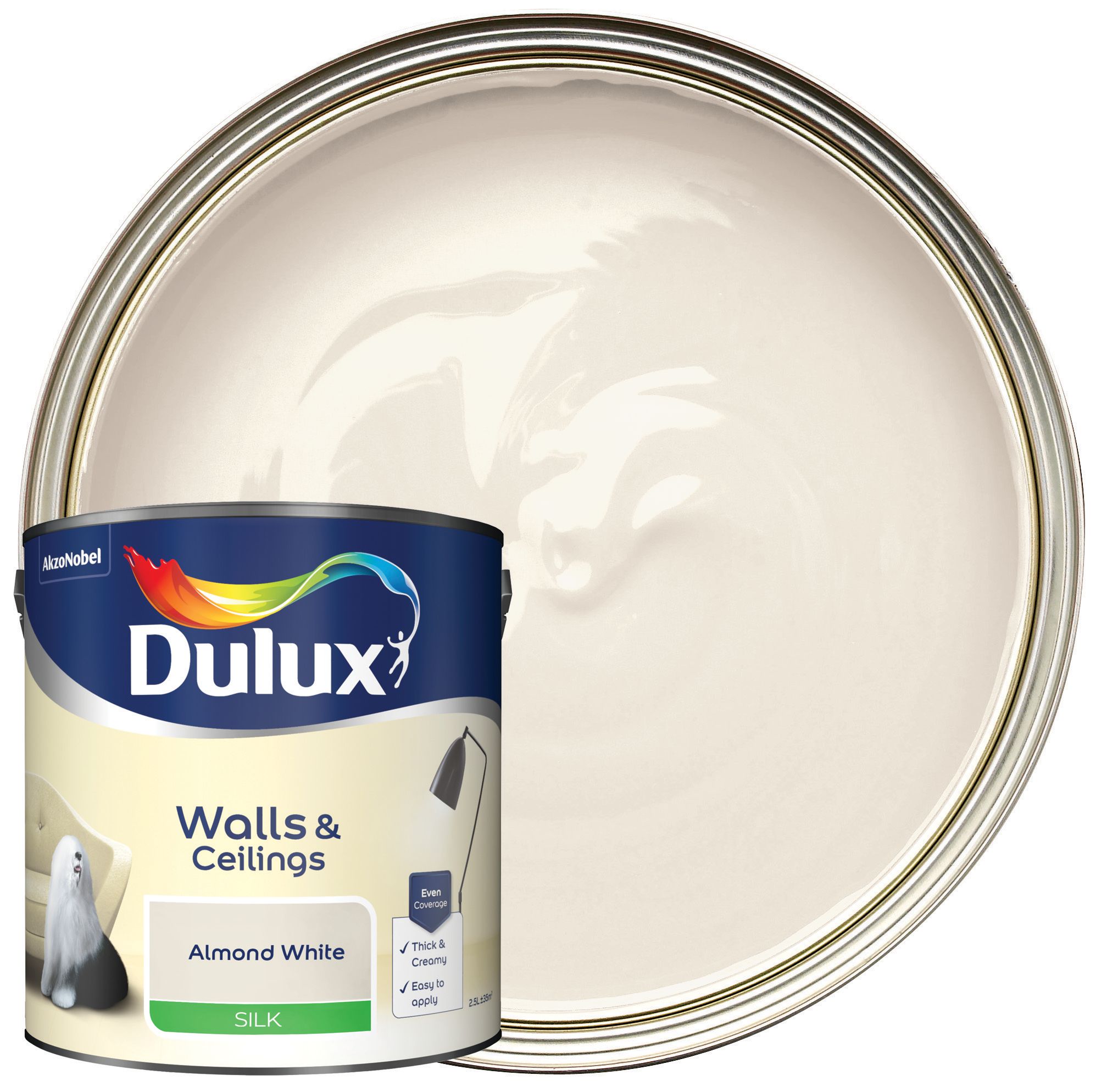 Image of Dulux Silk Emulsion Paint - Almond White - 2.5L