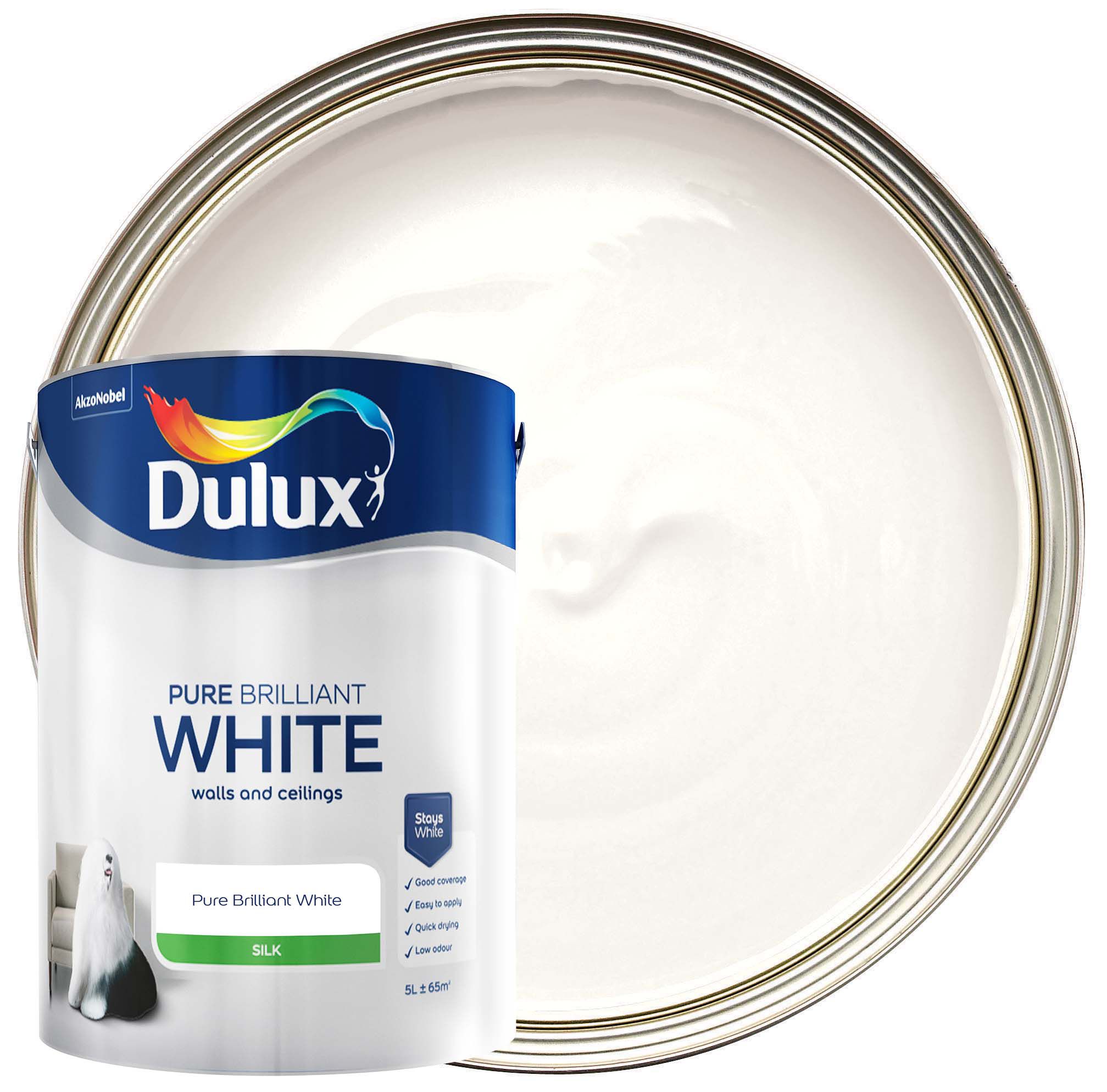 Image of Dulux Silk Emulsion Paint - Pure Brilliant White - 5L