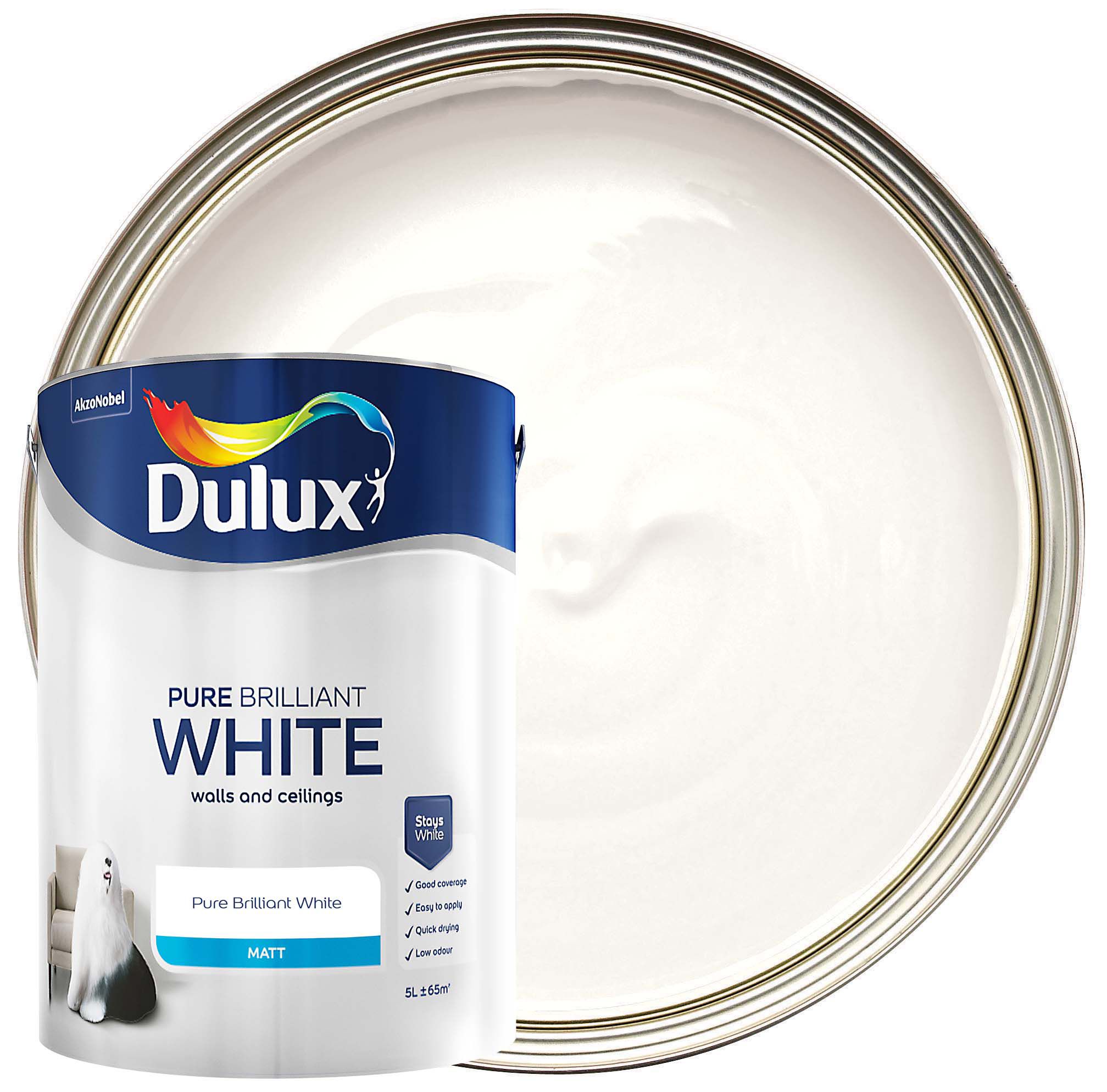 Image of Dulux Matt Emulsion Paint - Pure Brilliant White - 5L