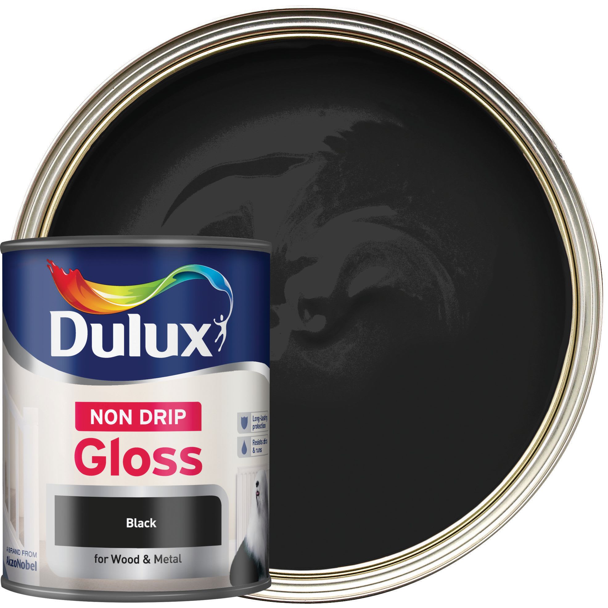 Offer Wickes Dulux Non Drip Gloss Paint - Black - 750ml