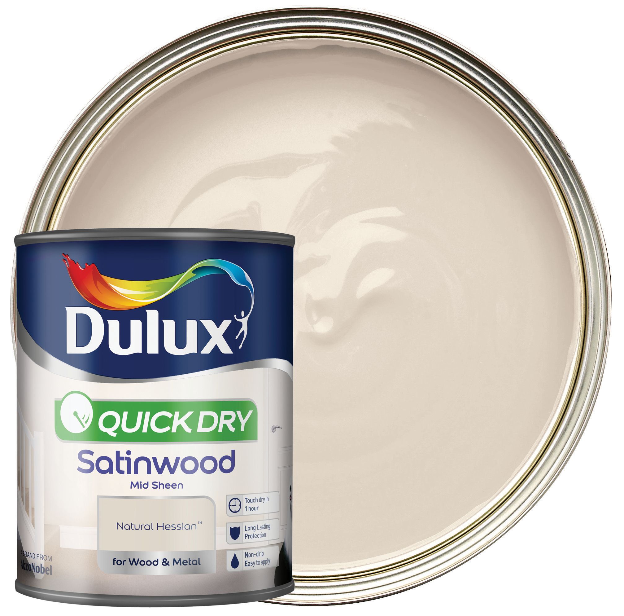 Image of Dulux Quick Dry Satinwood Paint - Natural Hessian - 750ml