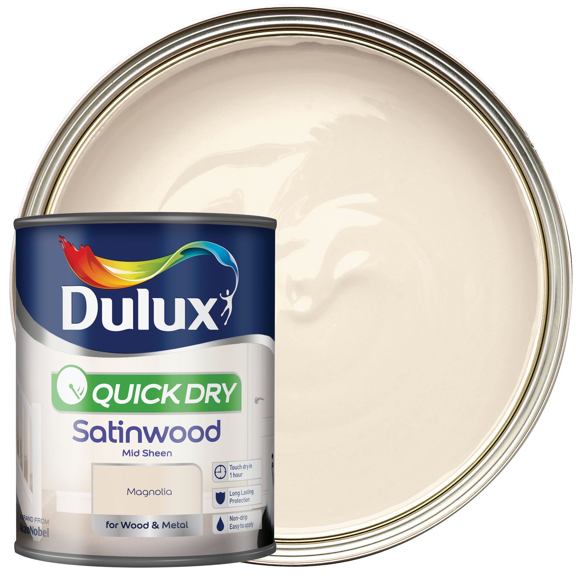 Dulux Quick Dry Satinwood Paint Magnolia 750ml Wickes.co.uk