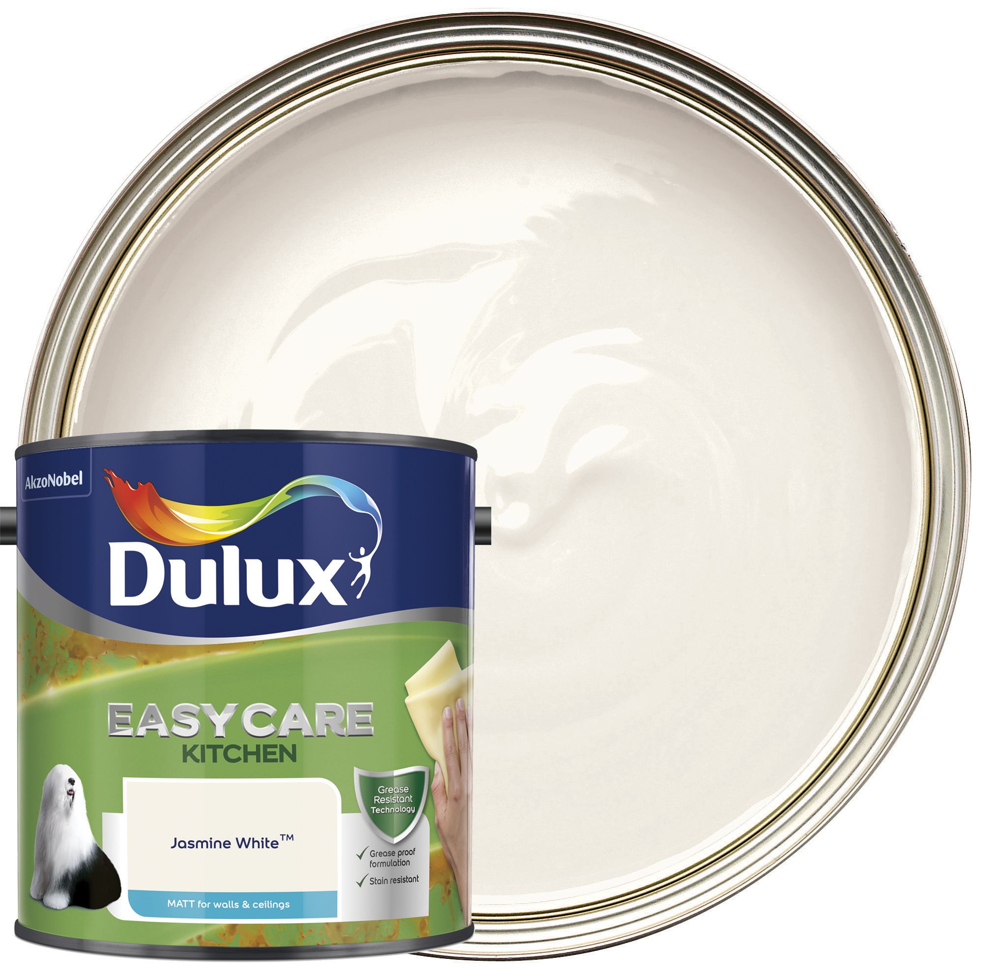 Image of Dulux Easycare Kitchen Matt Emulsion Paint Jasmine White - 2.5L