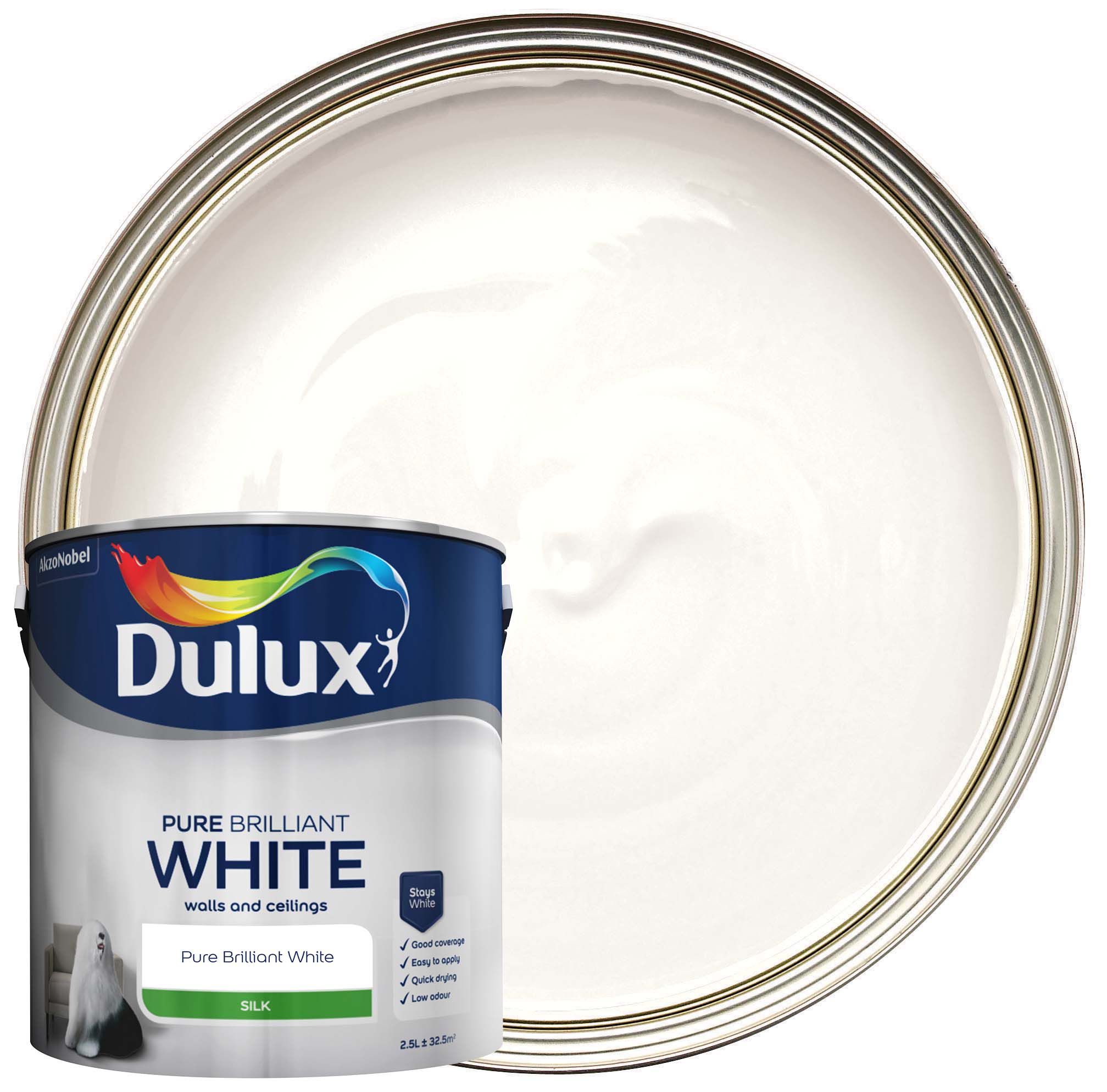 Image of Dulux Silk Emulsion Paint - Pure Brilliant White - 2.5L