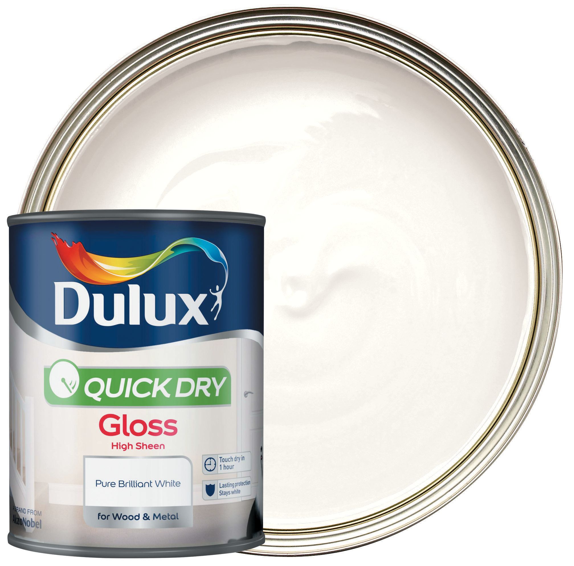 Image of Dulux Quick Dry Gloss Paint - Paint Pure Brilliant White - 750ml