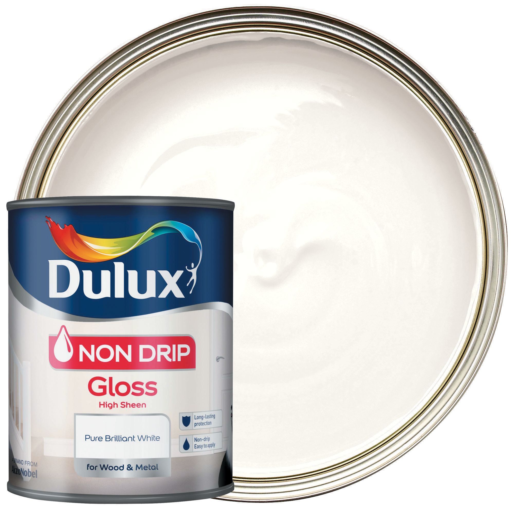 Image of Dulux Non Drip Gloss Paint - Pure Brilliant White - 750ml