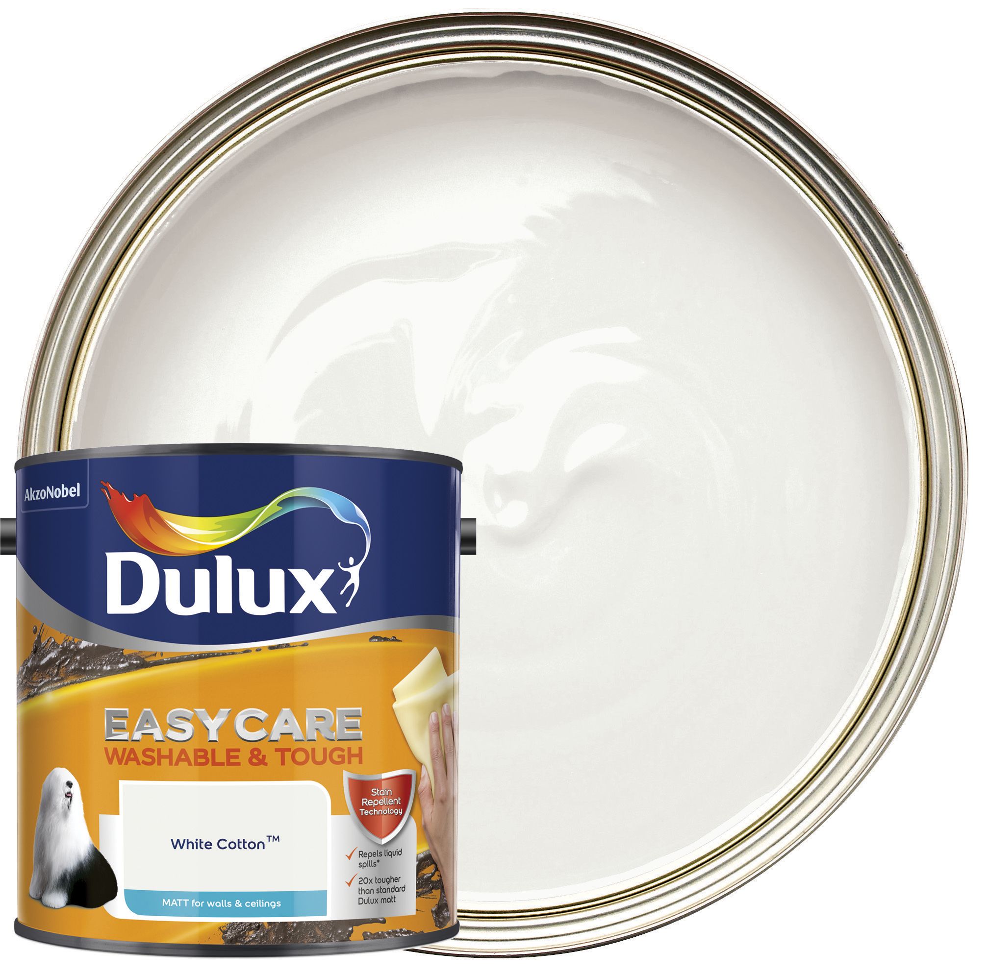 Image of Dulux Easycare Washable & Tough Matt Emulsion Paint - White Cotton - 2.5L